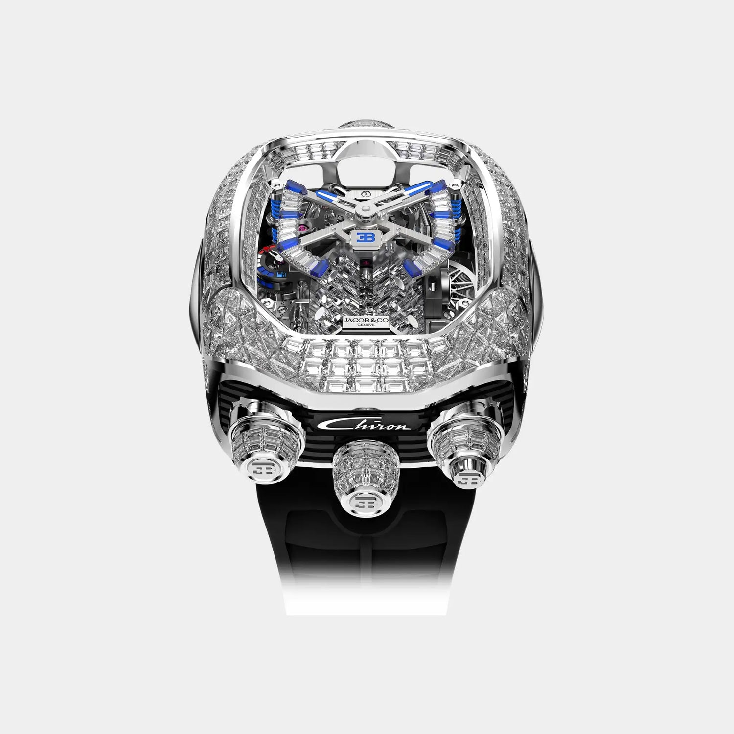 Jacob &amp; Co. Bugatti Chiron Tourbillon Baguette White Gold, Front