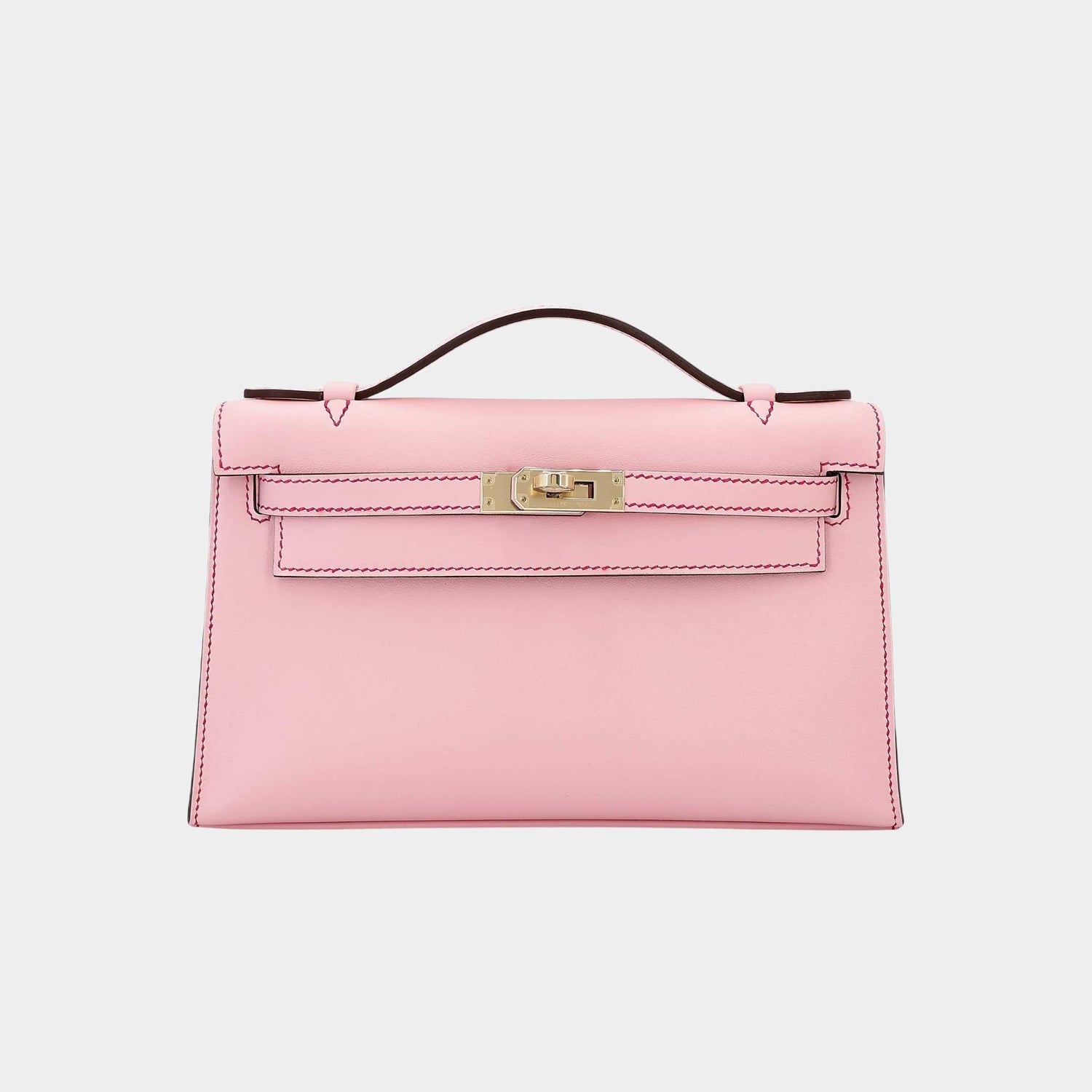 Hermes Kelly Pochette HSS Swift Rose Sakura/Gris Perle/Framboise PBHW, Front