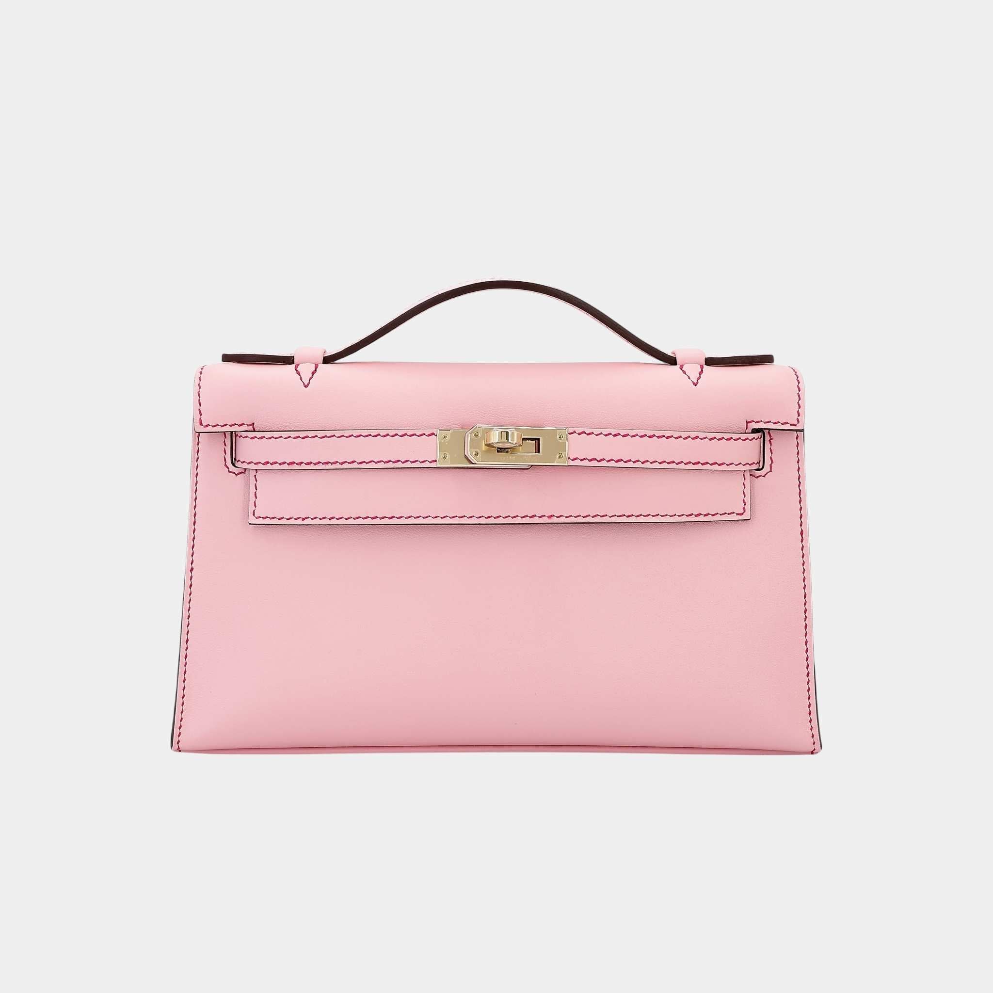 Hermes Kelly Pochette HSS Swift Rose Sakura/Gris Perle/Framboise PBHW, Front