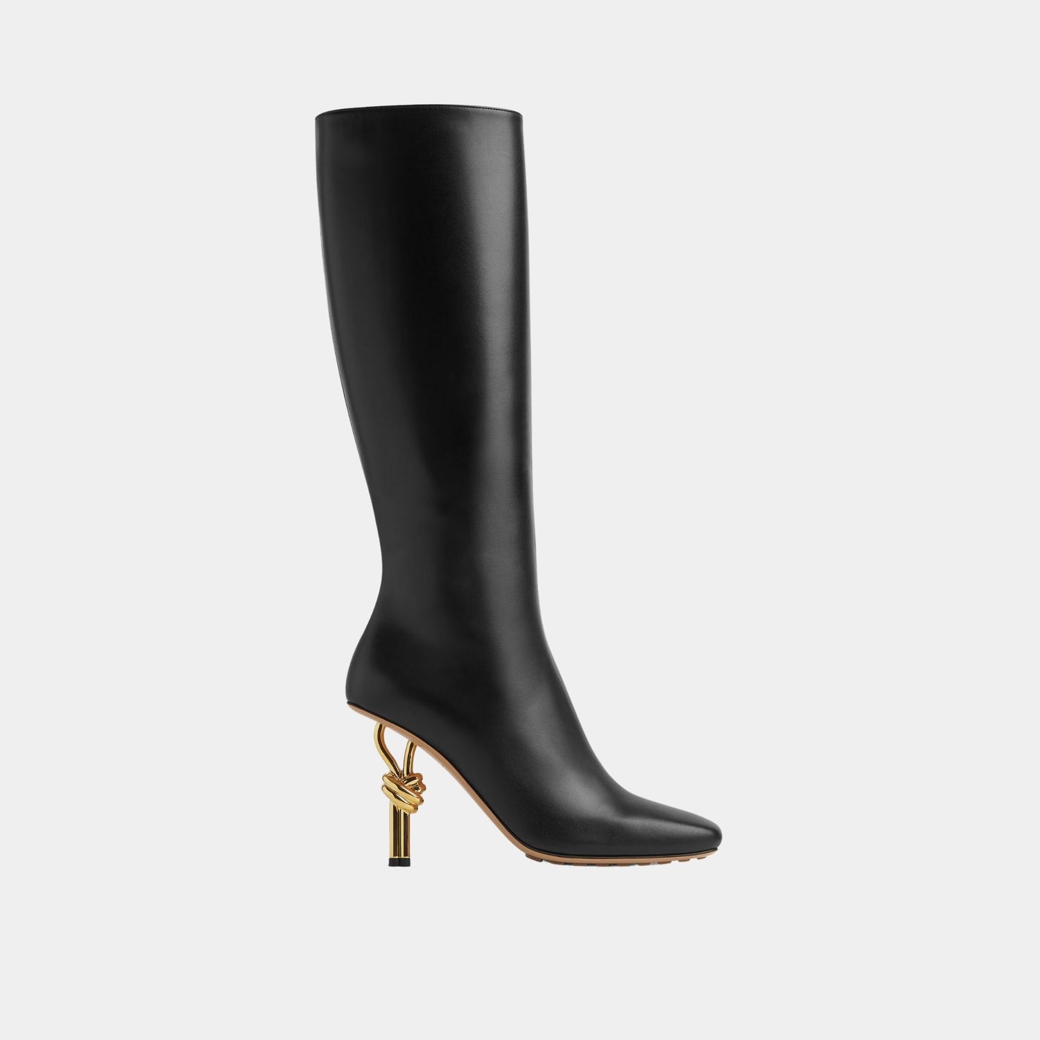 Bottega Veneta Knot Knee-High Boot Calfskin Leather, Black, Side