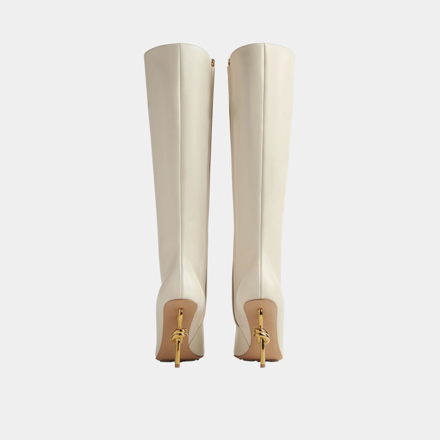 Bottega Veneta Knot Knee-High Boot Calfskin Leather, Sea Salt, Back