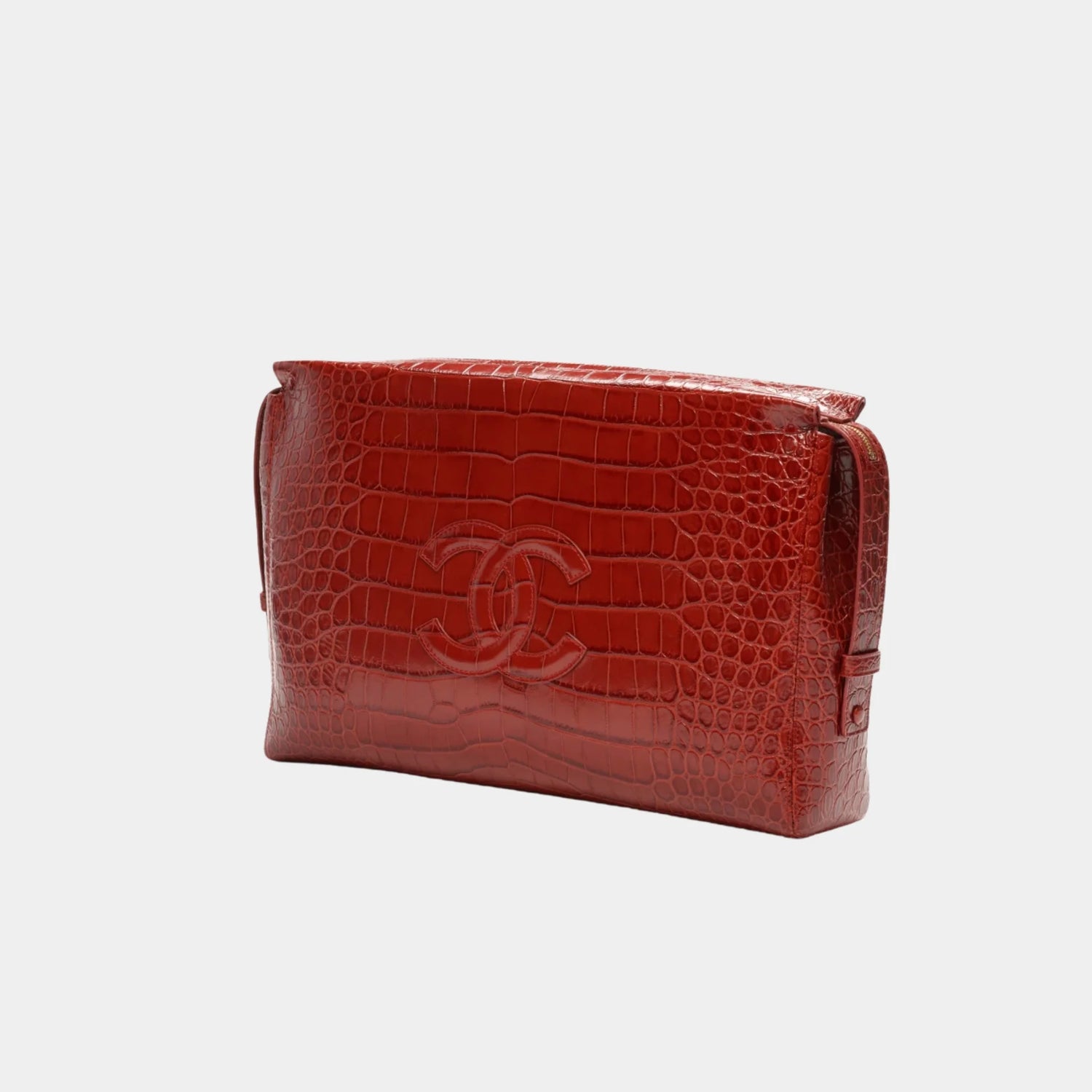 Chanel Large Zipped Pouch in Burgundy Crocodile Embossed Calfskin, Side