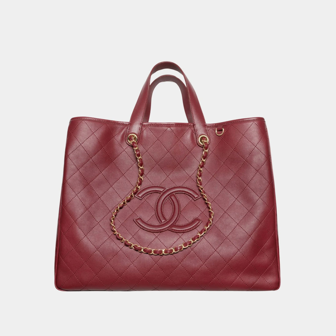 Chanel Large Tote Calfskin &amp; Gold-Tone Metal Burgundy 
