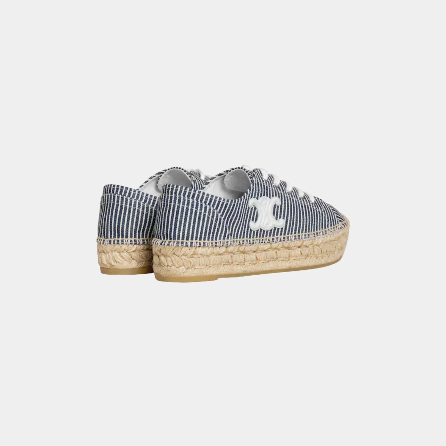 Les Espadrilles Celine Lace-up in Oshkosh Canvas and Calfskin, Off White, Navy, Back