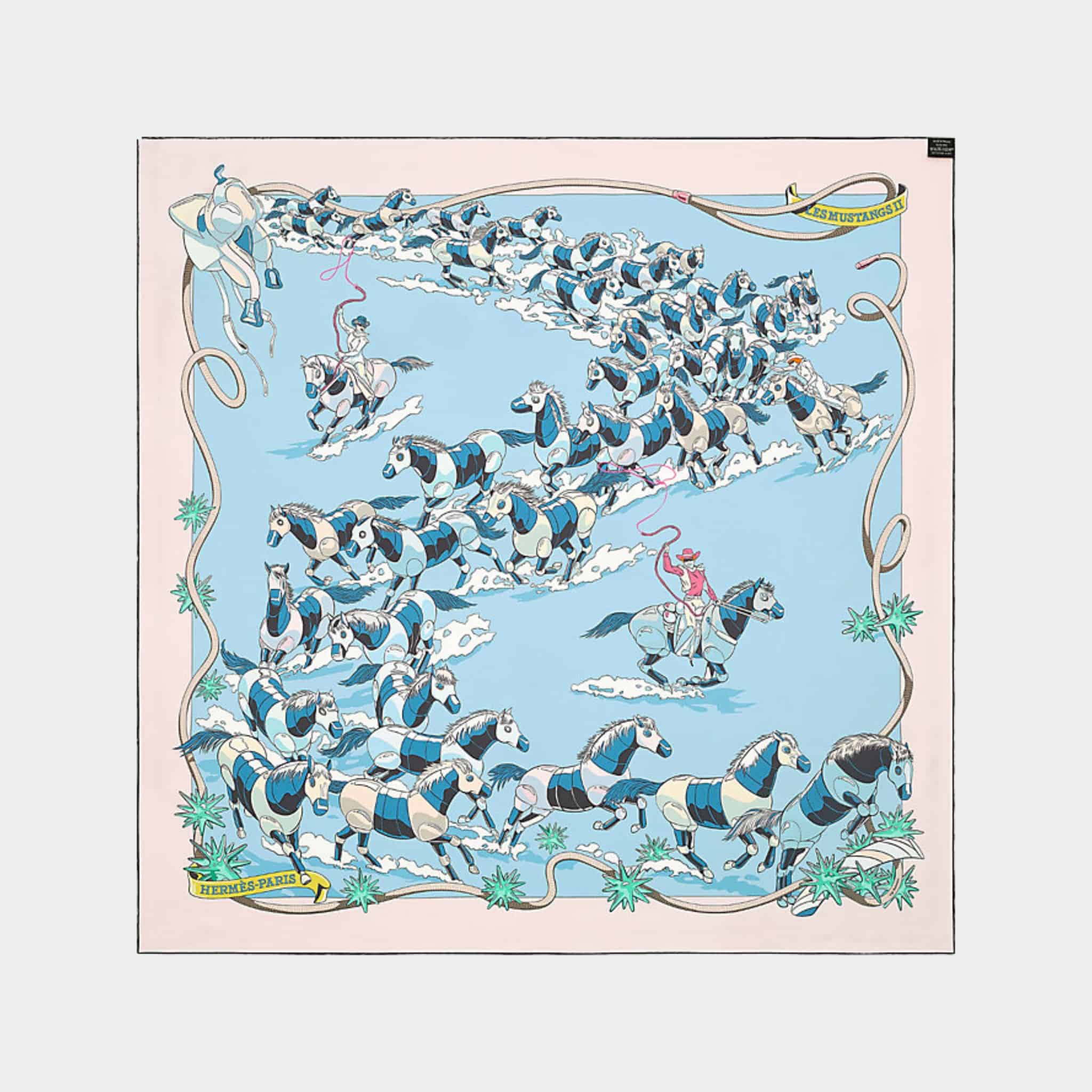 Hermes Les Mustangs II Double Face Scarf 90, Back