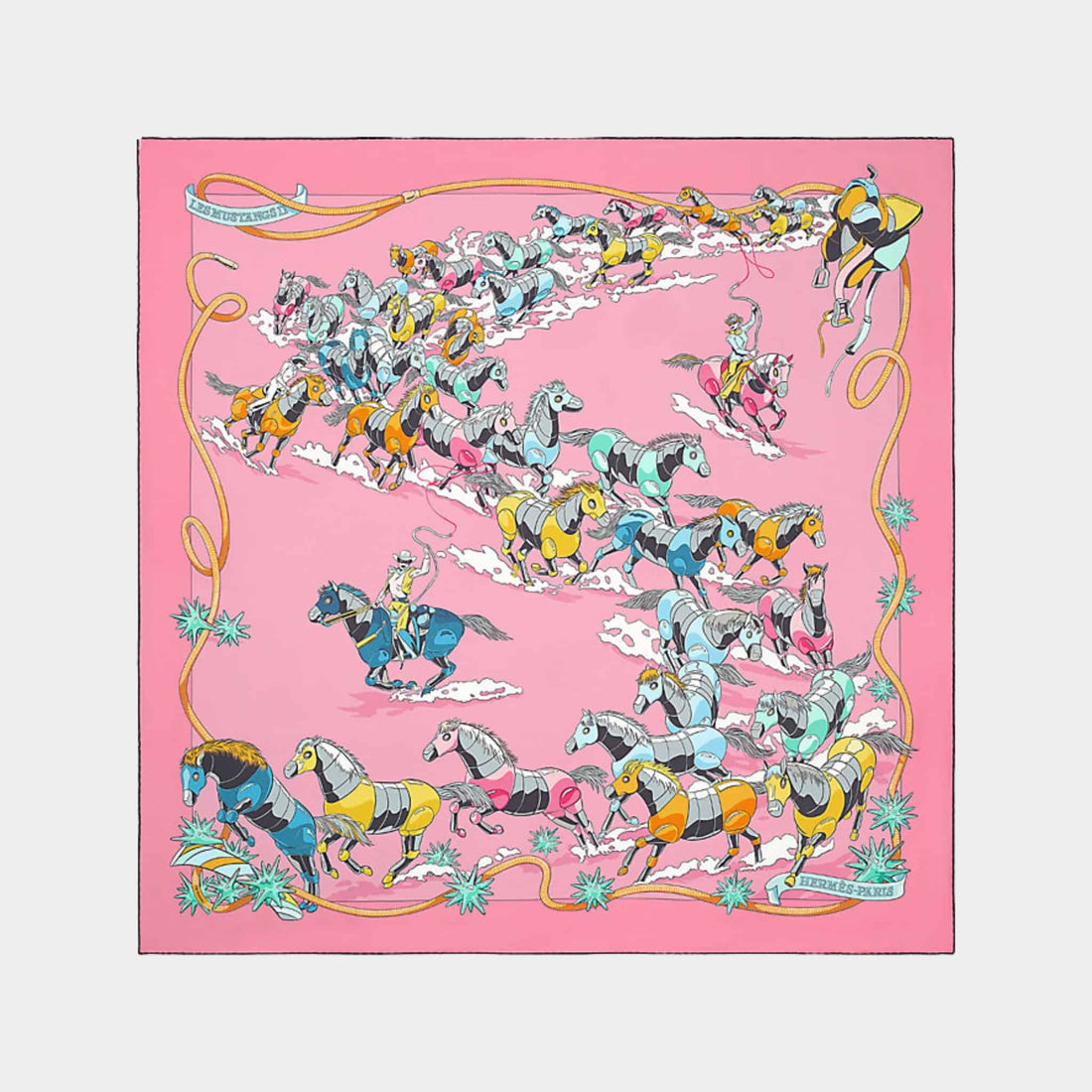 Hermes Les Mustangs II Double Face Scarf 90, Front