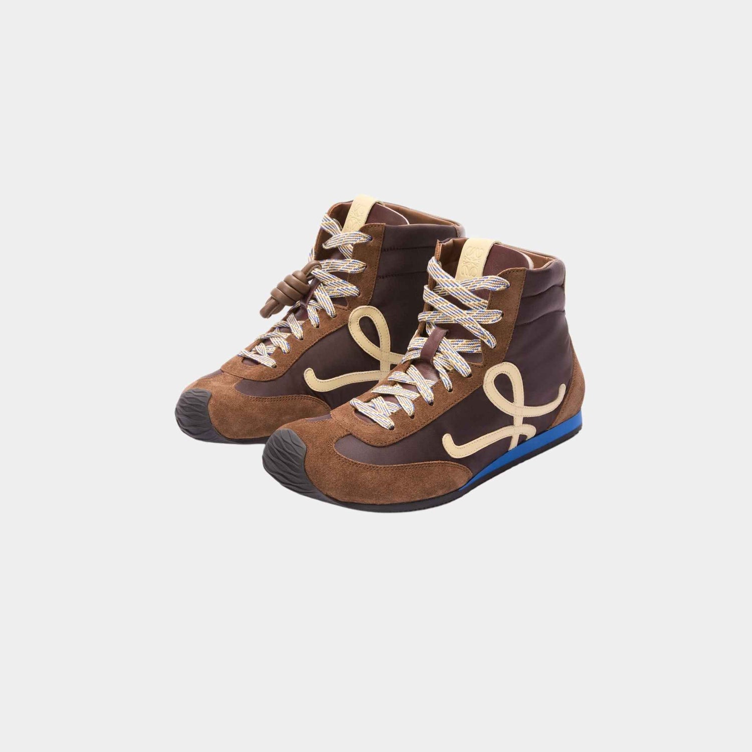 Loewe Ballet Runner 2.0 High-Top In Nylon and Calfskin, Brown, Front