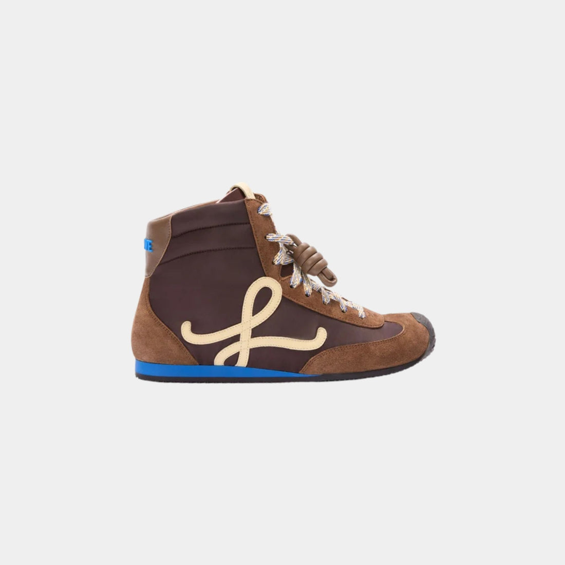 Loewe Ballet Runner 2.0 High-Top In Nylon and Calfskin, Brown, Side