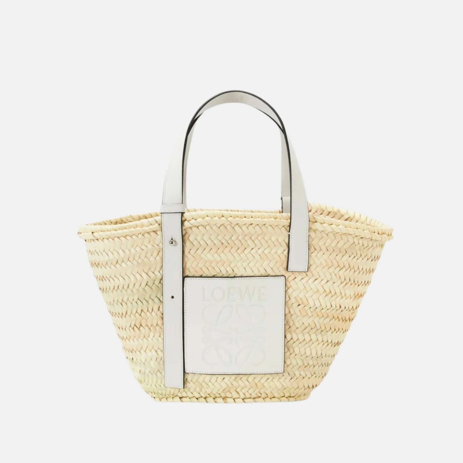 Loewe Basket Bag in Palm Leaf and Calfskin, Front