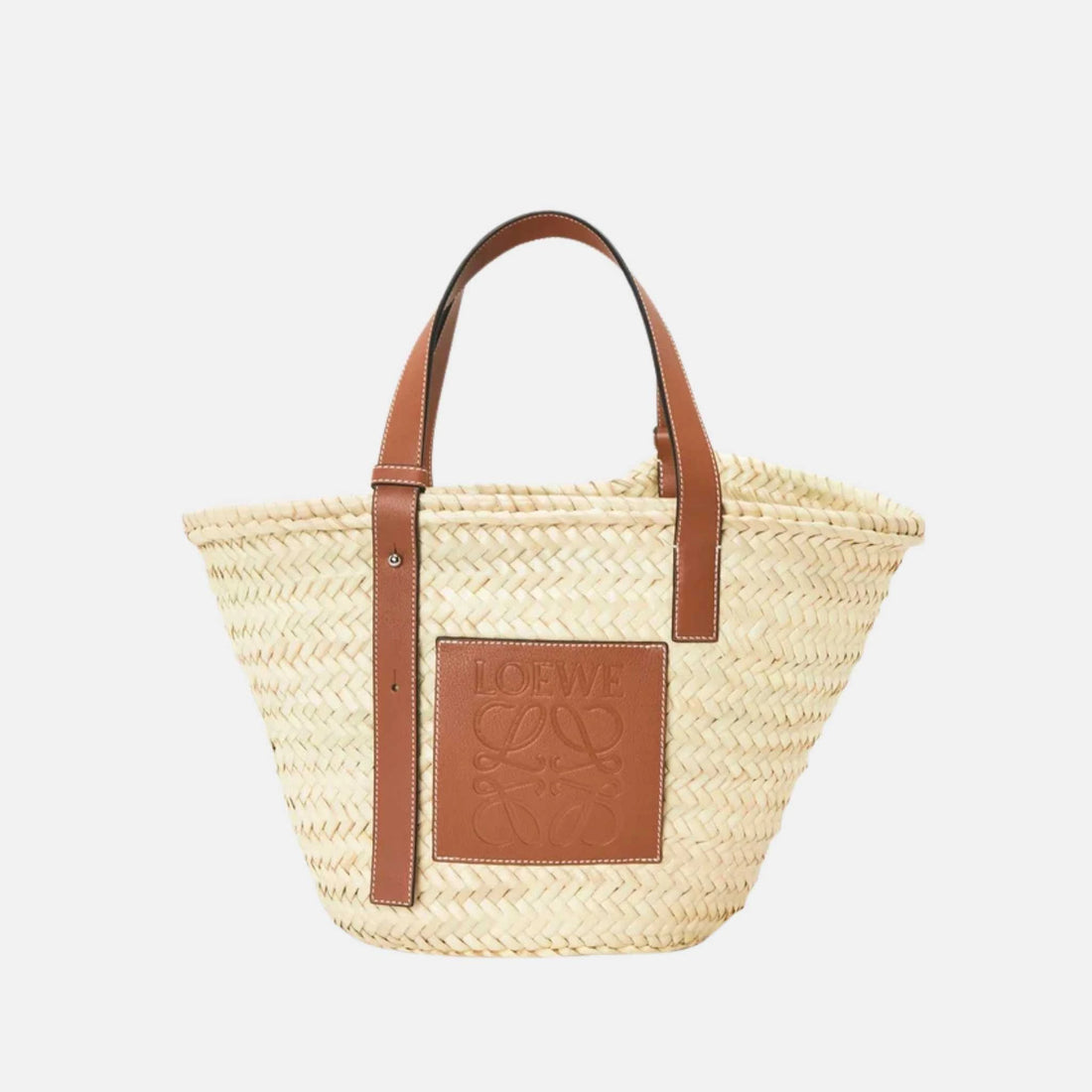 Loewe Basket in Palm Leaf and Calfskin Natural Tan, Front