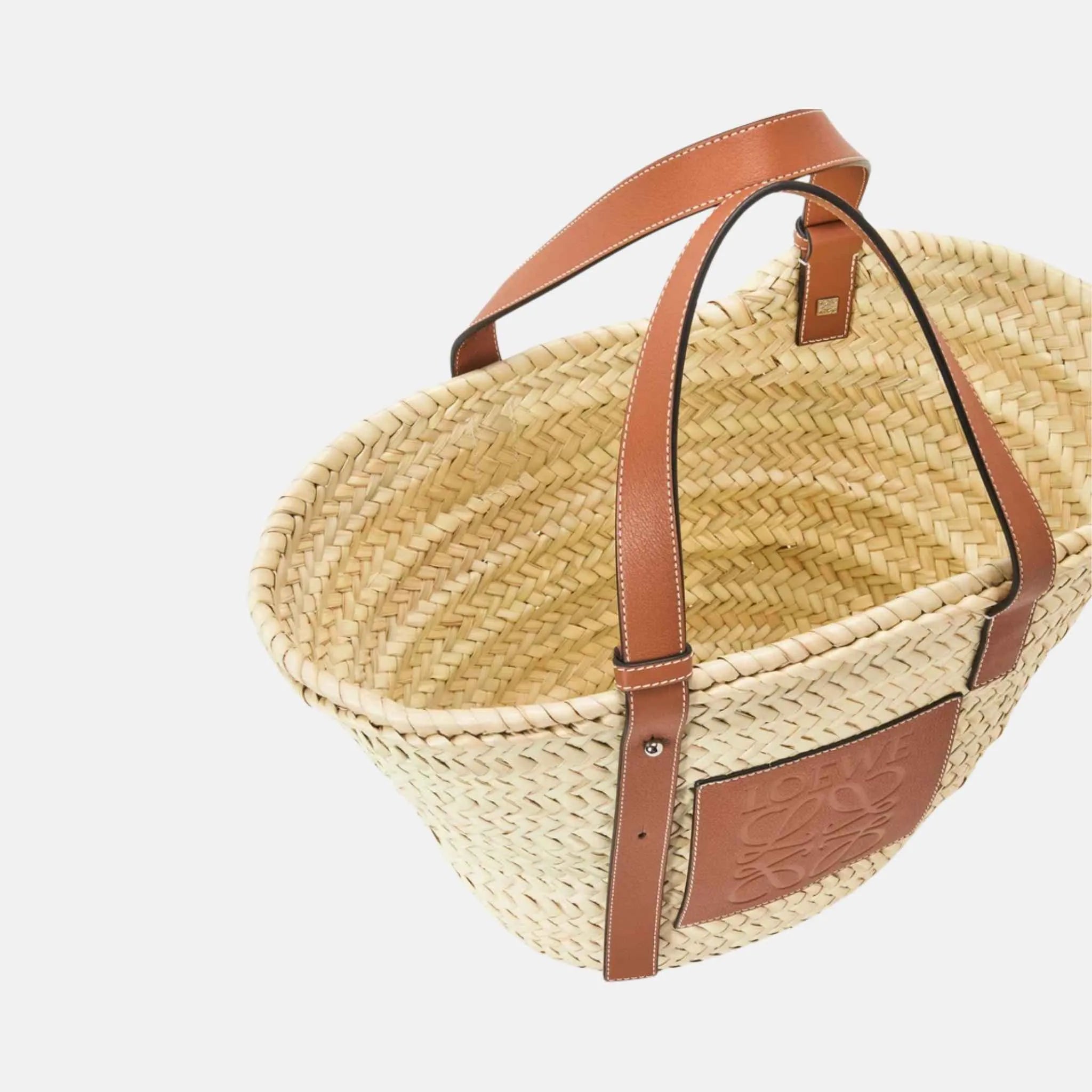 Loewe Basket in Palm Leaf and Calfskin Natural Tan, Inside