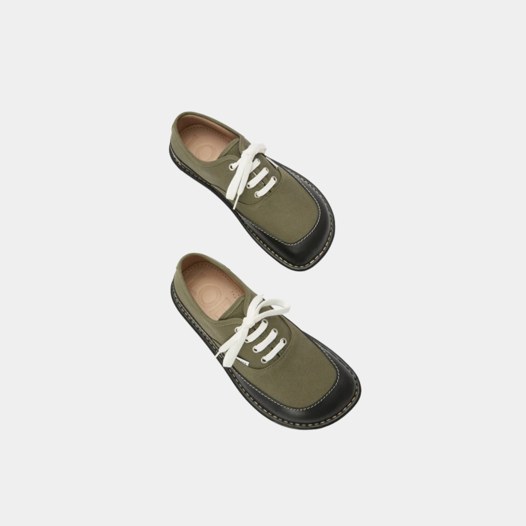 Loewe Bay Lace-Up In Canvas And Vegetable-Tanned Calfskin, Khaki Green, Black, Top