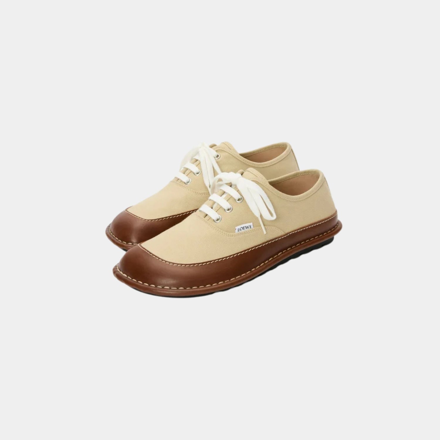 Loewe Bay Lace-Up In Canvas And Vegetable-Tanned Calfskin, Beige, Brown, Front