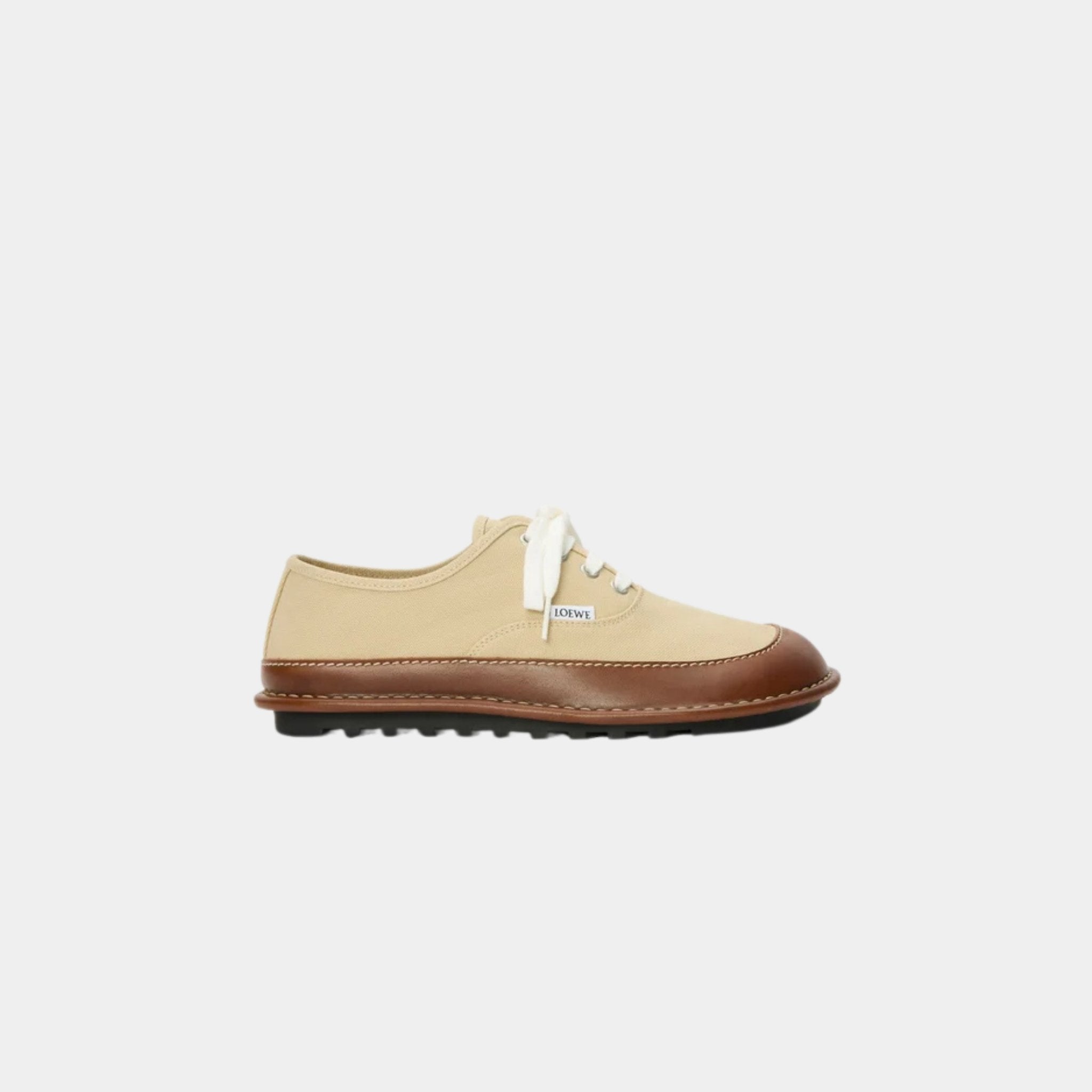 Loewe Bay Lace-Up In Canvas And Vegetable-Tanned Calfskin, Beige, Brown, Side