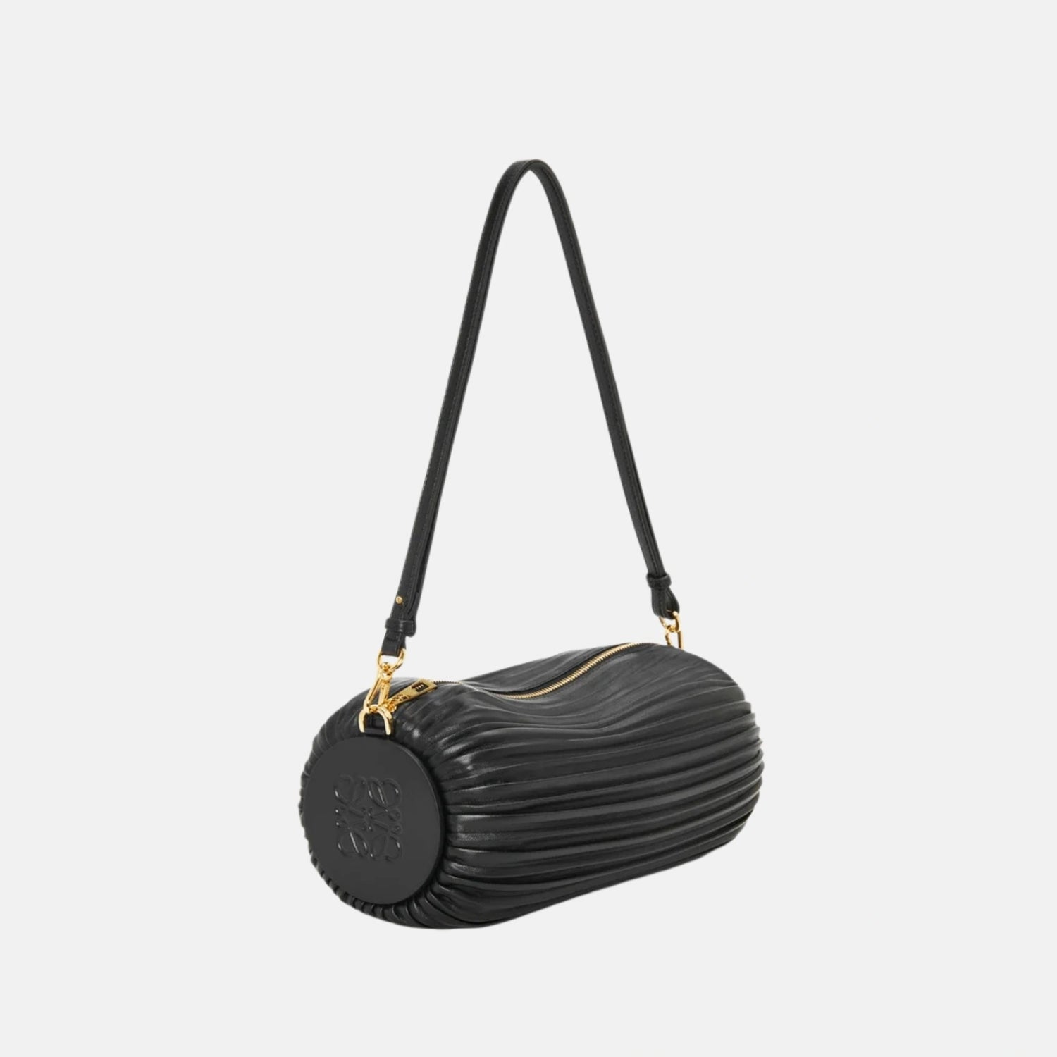 Loewe Bracelet Pouch in Pleated Nappa Lambskin, Black, Front