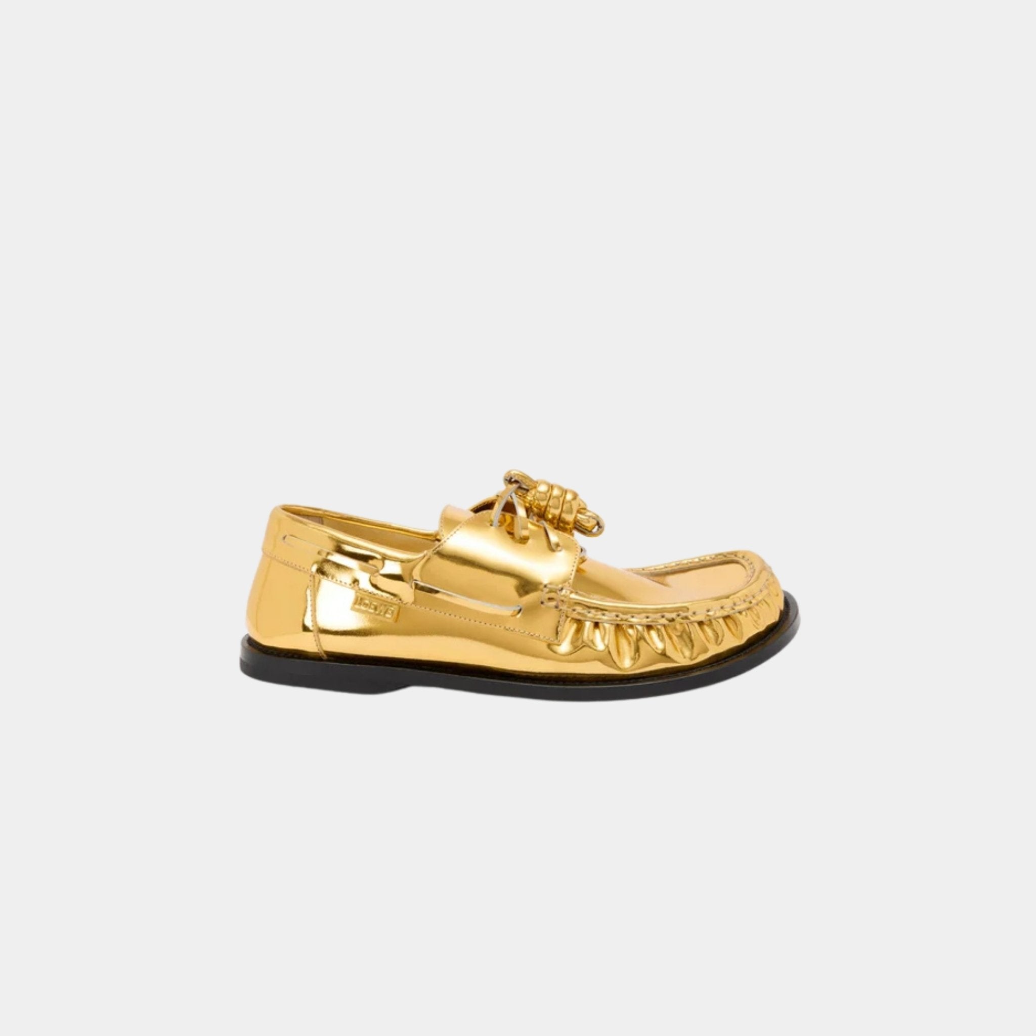 Loewe Campo Boat Shoe In Metallic Calfskin, Side