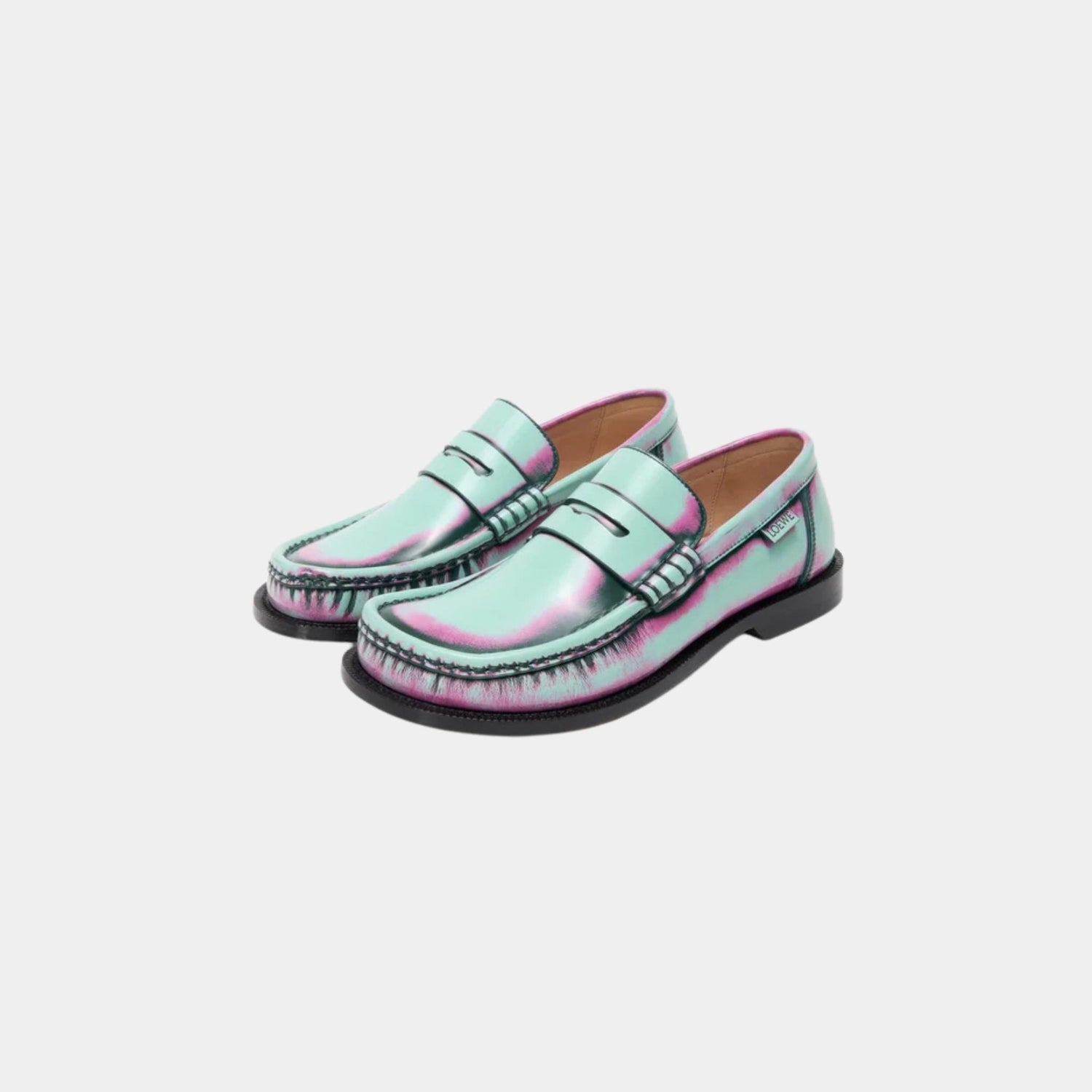 Loewe Campo Loafer In Brushed Calfskin, Mint, Pink, Forest Green, Front