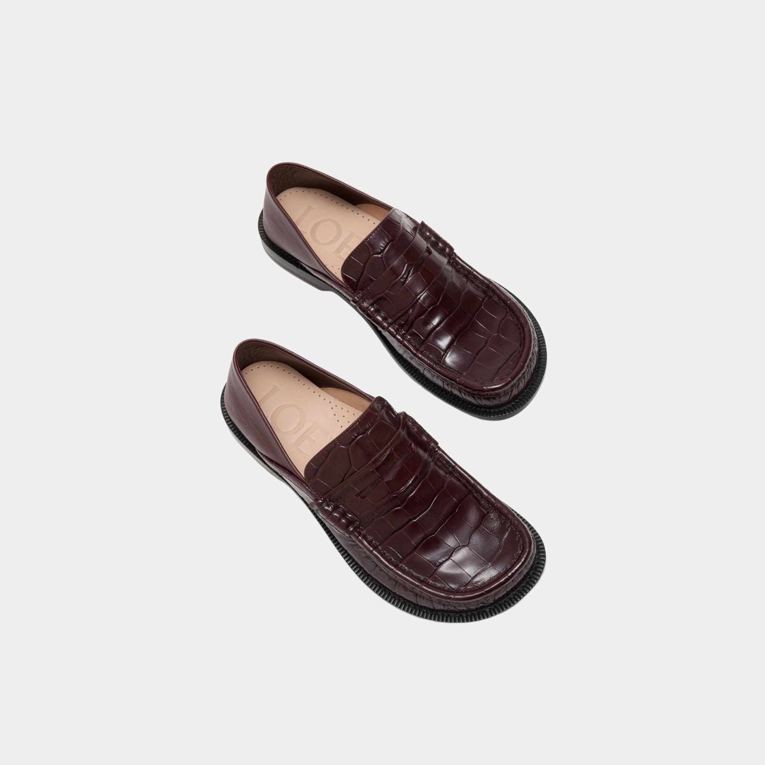 Loewe Campo Loafer Calfskin With Crocodile-Embossed Upper, Top