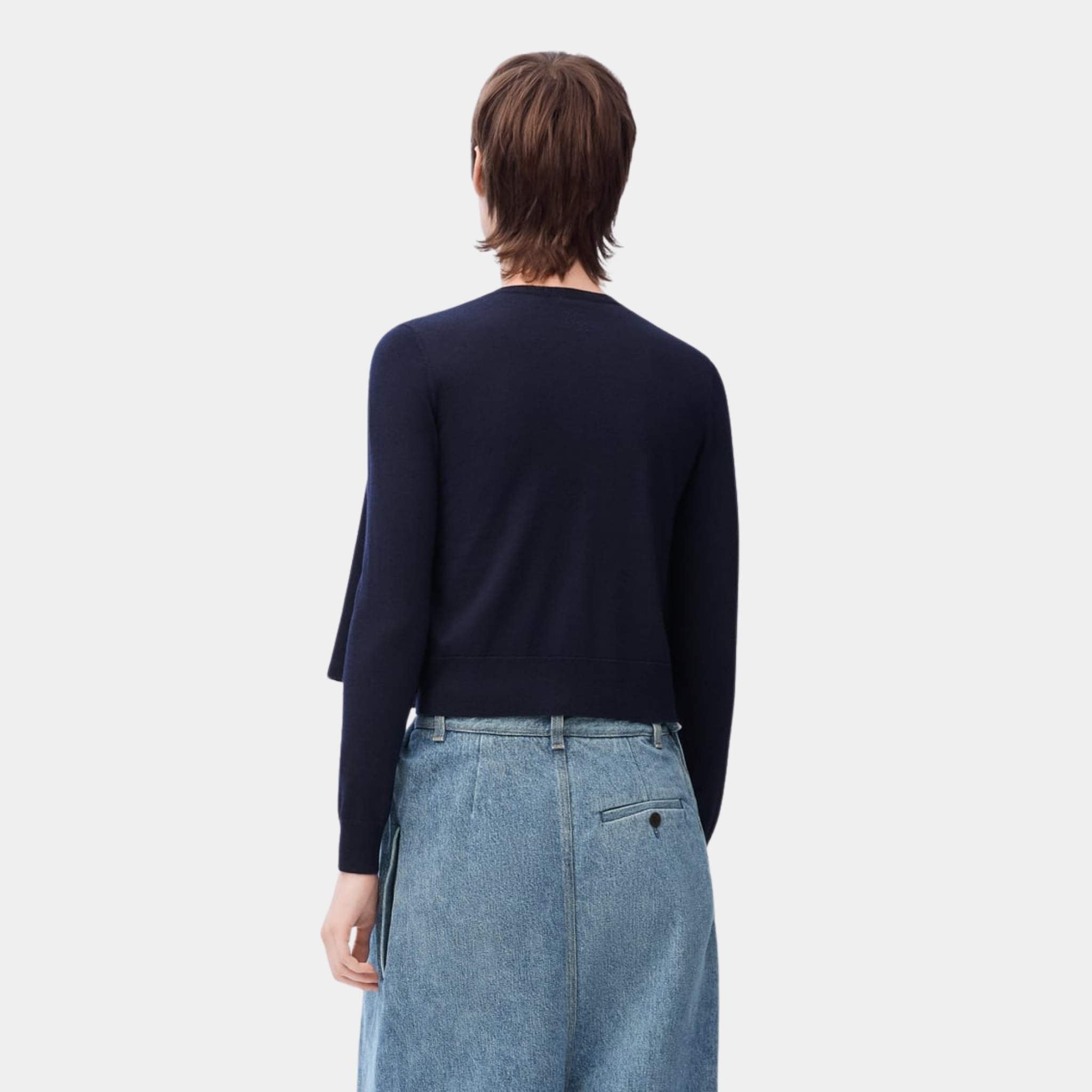 Loewe Cardigan in Wool Trapeze Silhouette, Dark Navy Blue, Back
