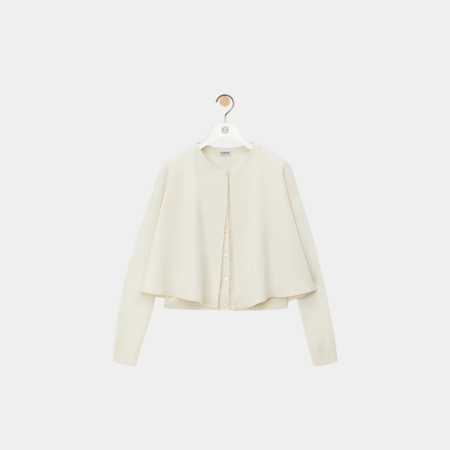 Loewe Cardigan in Wool Trapeze Silhouette, White, Front
