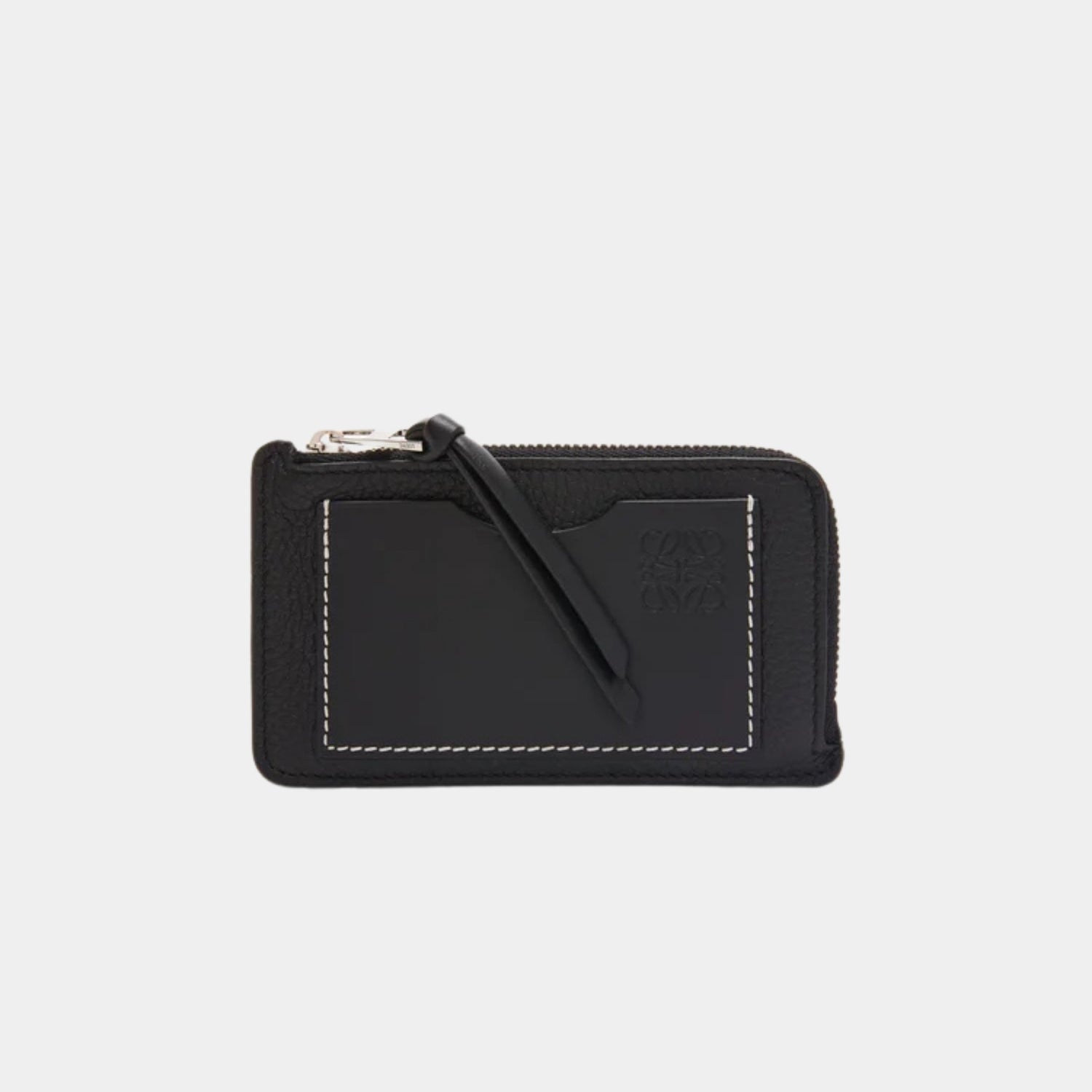 Loewe Coin Cardholder In Soft Grained Calfskin, Black, Front