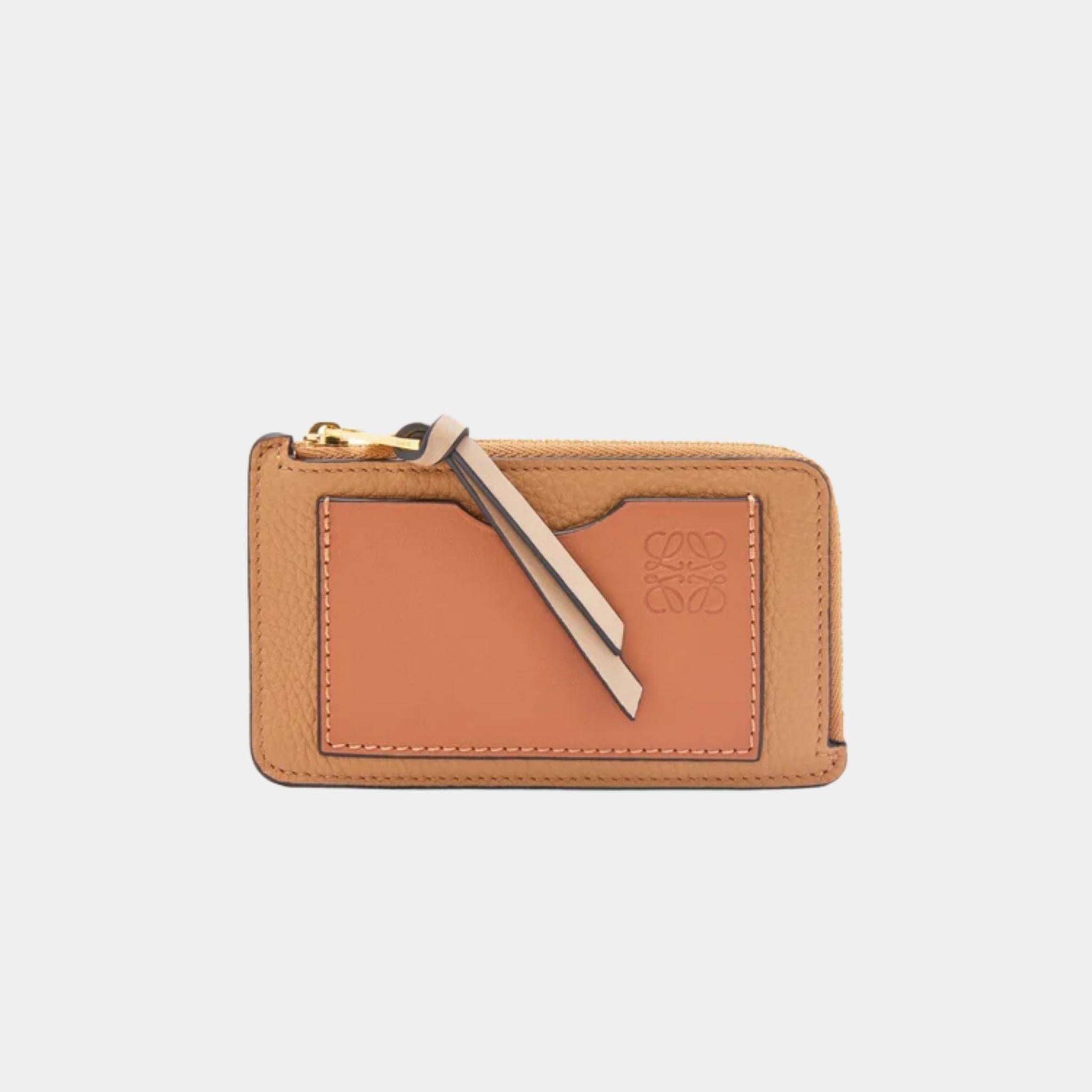 Loewe Coin Cardholder In Soft Grained Calfskin, Toffee, Front