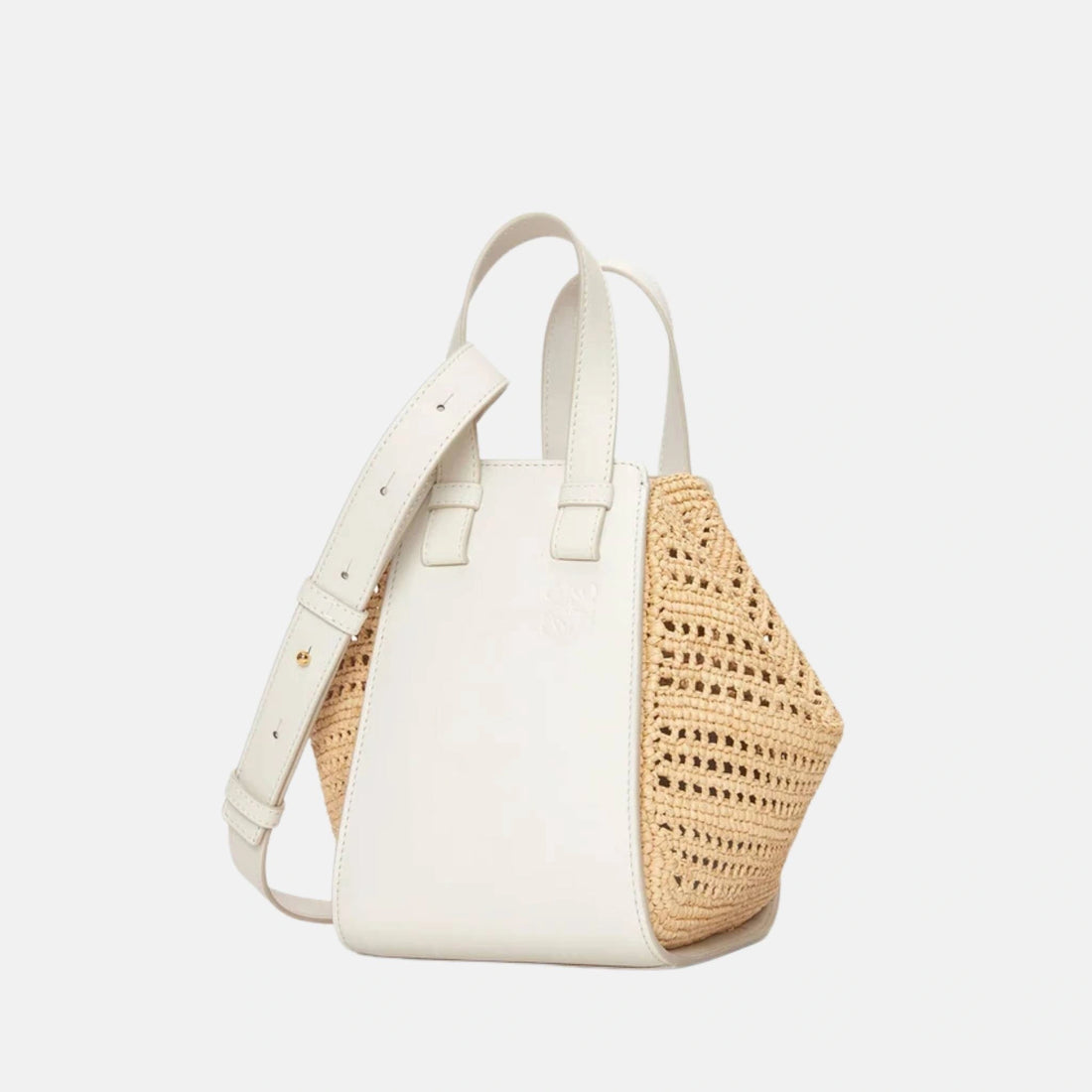 Loewe Compact Hammock Bag in Soft White and Natural Raffia, Front