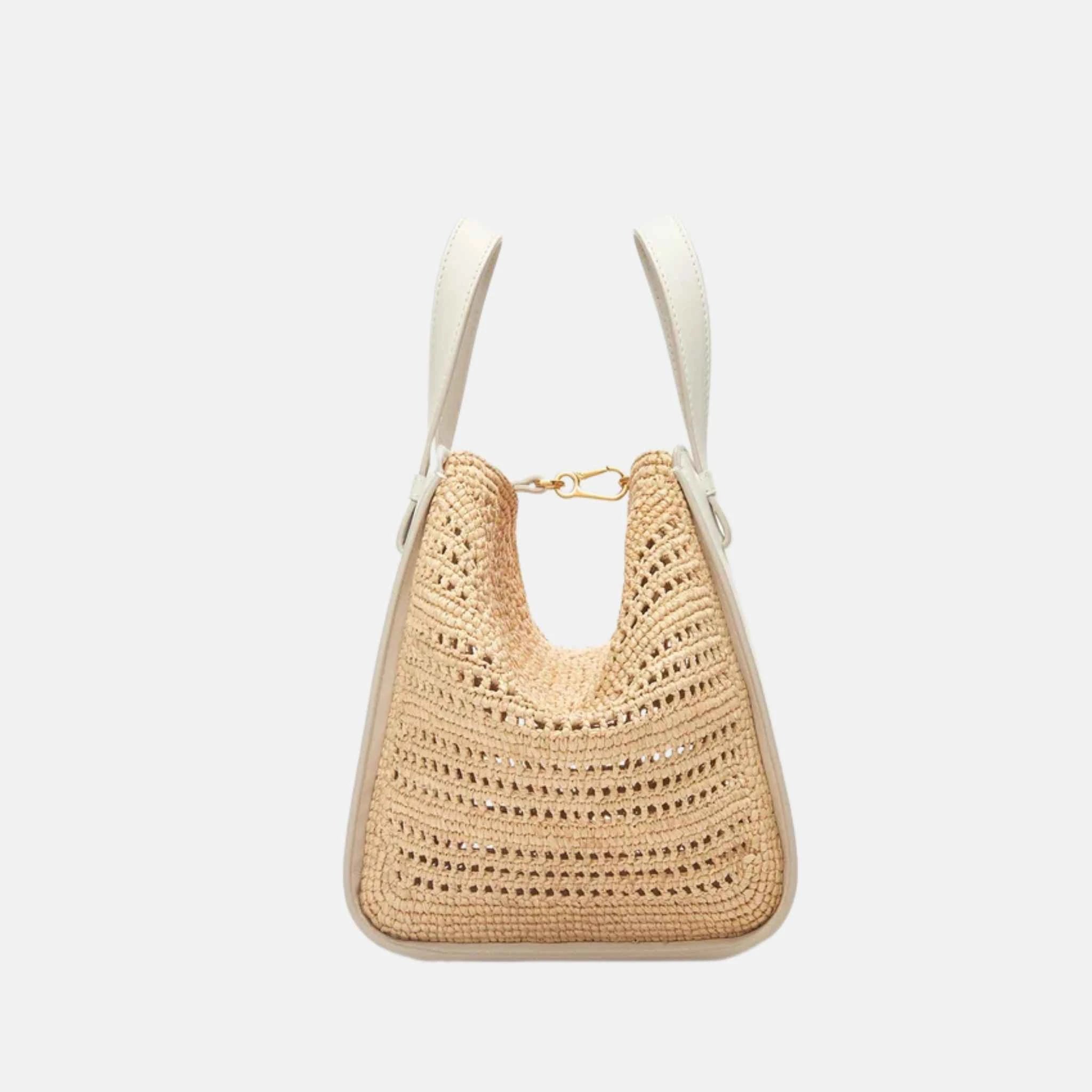 Loewe Compact Hammock Bag in Soft White and Natural Raffia, Side