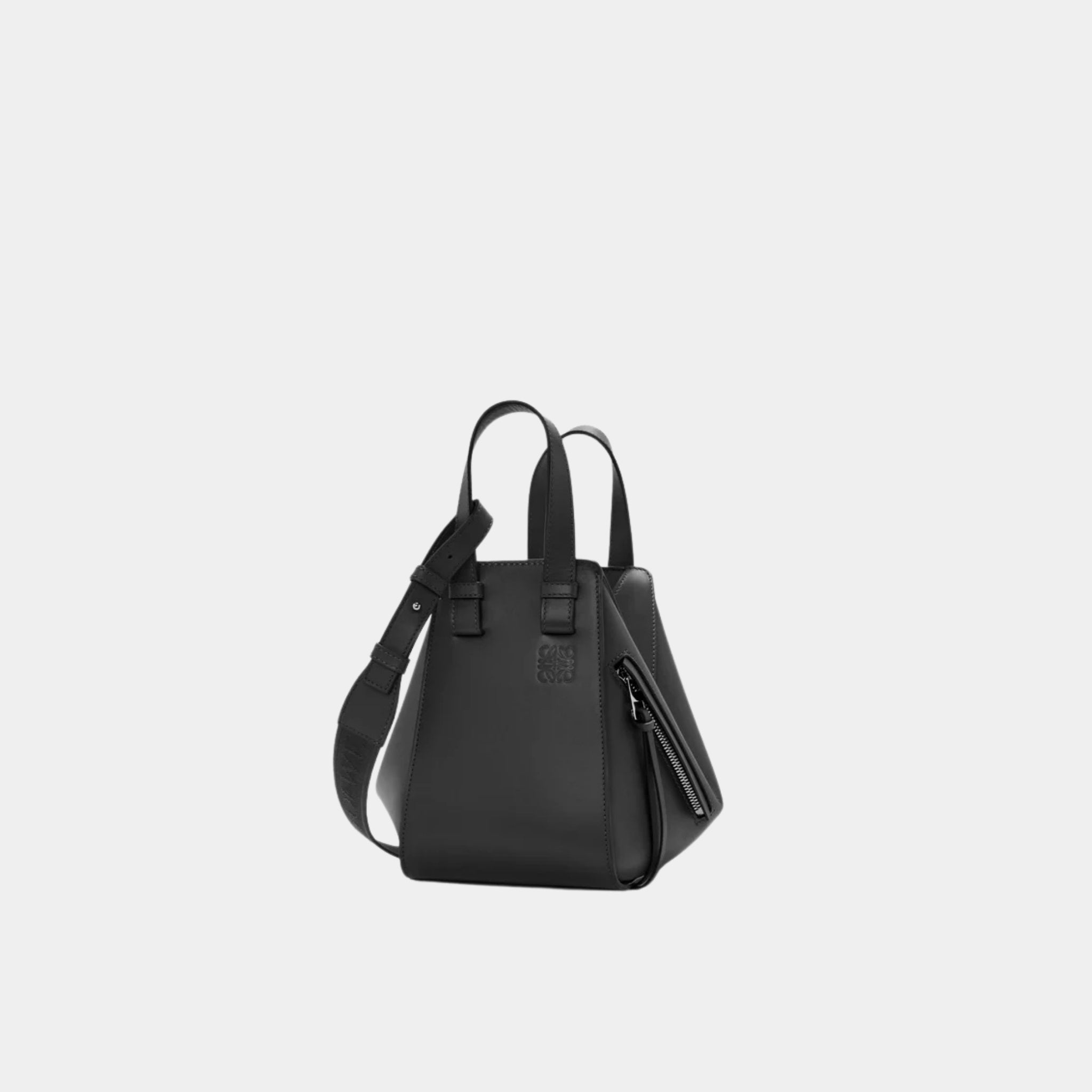 Loewe Compact Hammock Bag In Satin Calfskin, Black, Front