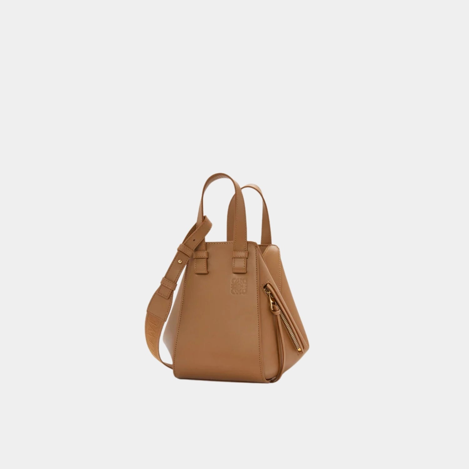 Loewe Compact Hammock Bag In Satin Calfskin, Oak, Front