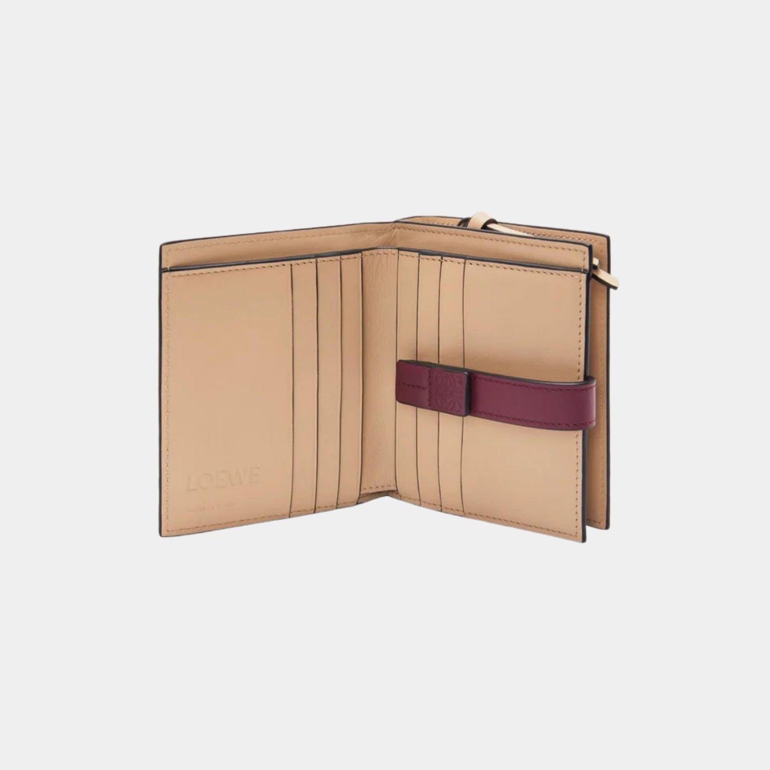 Loewe Compact Zip Wallet In Soft Grained Calfskin, Biscuit, Open