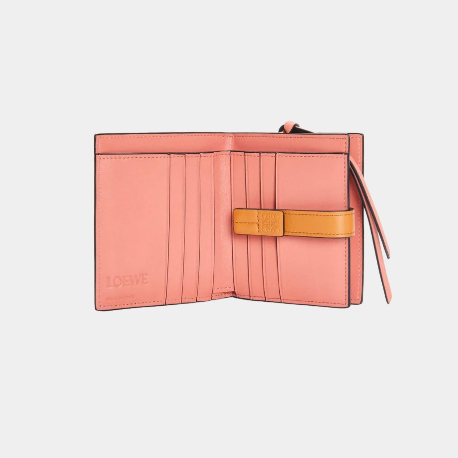 Loewe Compact Zip Wallet In Soft Grained Calfskin, Light Oat, Open