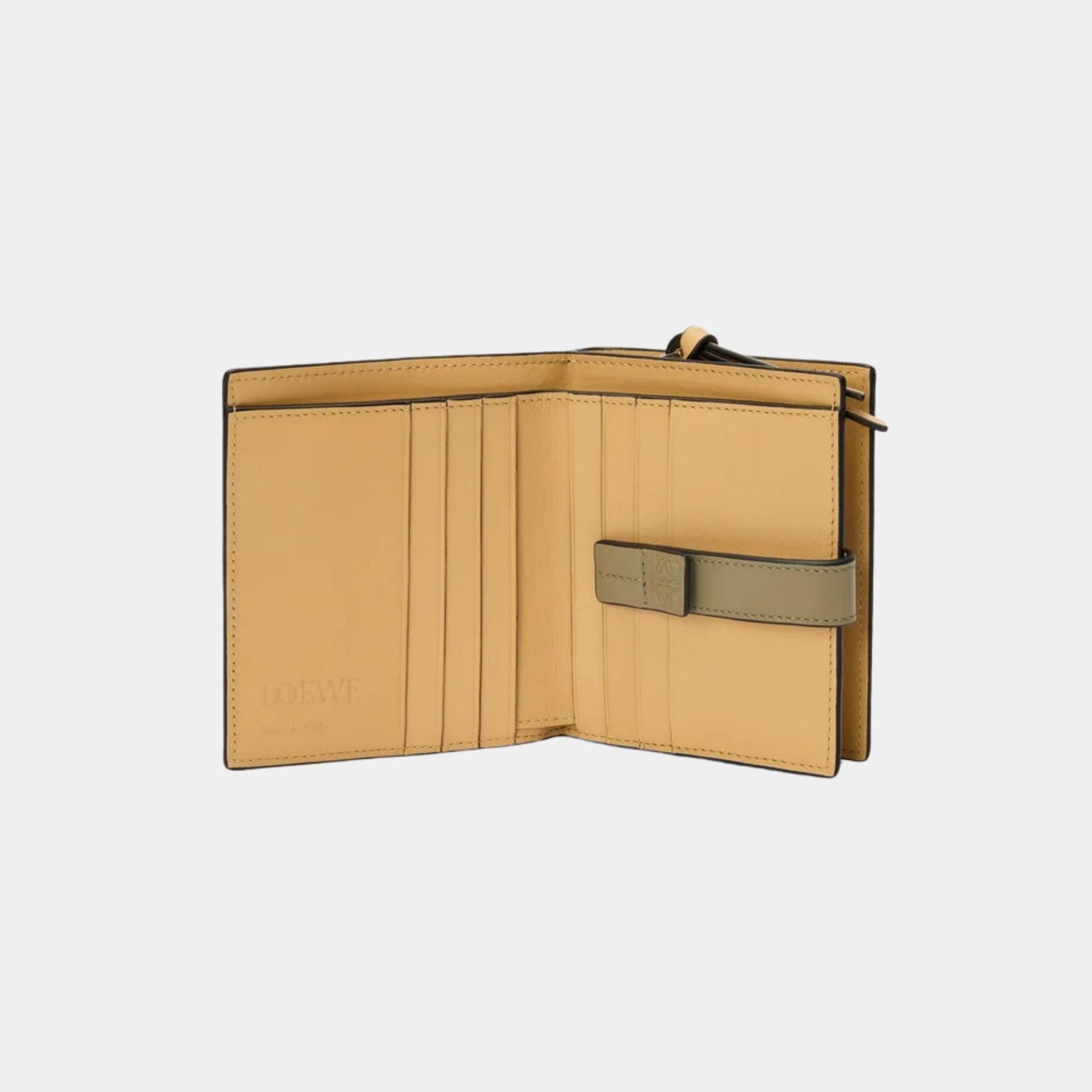 Loewe Compact Zip Wallet In Soft Grained Calfskin, Shell Grey, Open