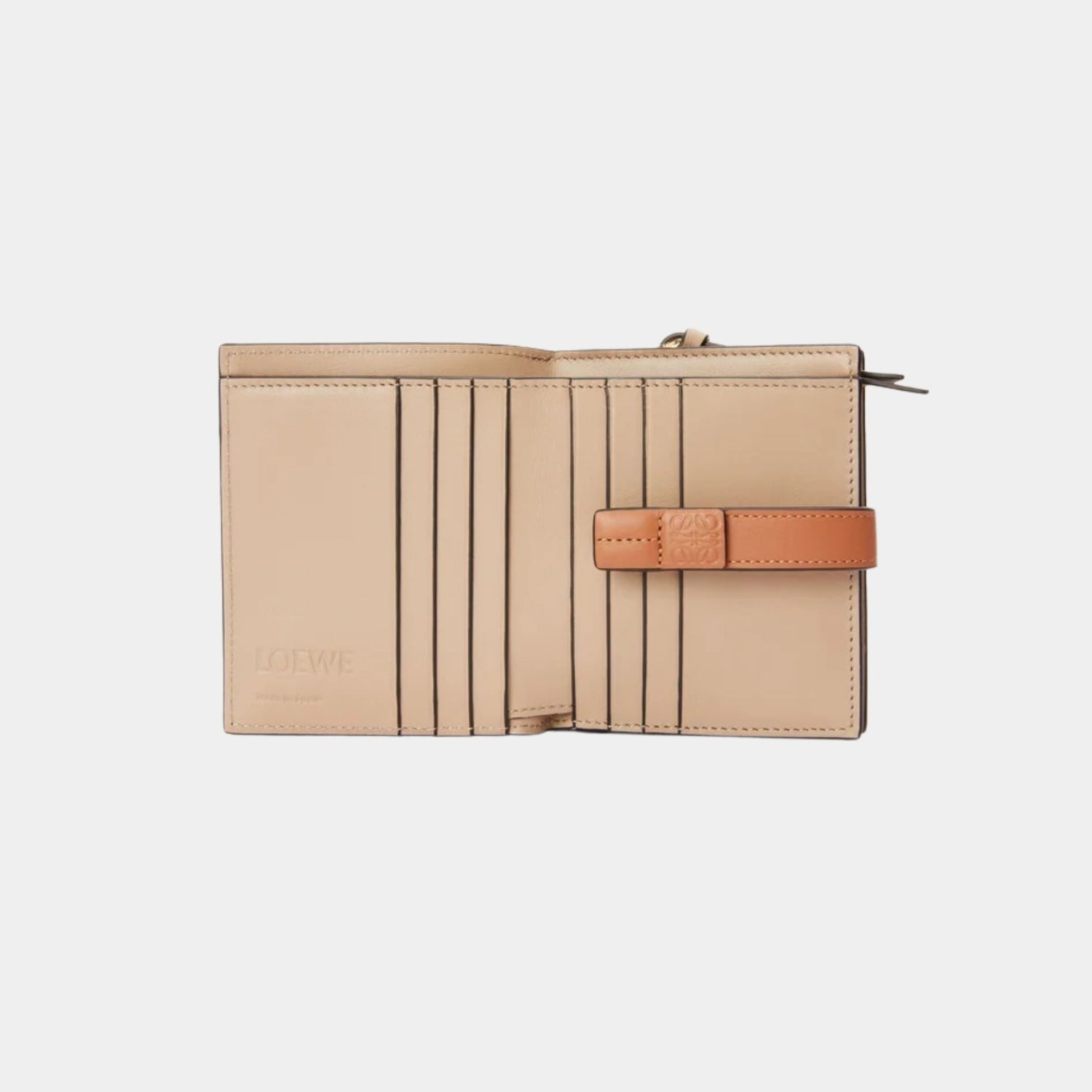 Loewe Compact Zip Wallet In Soft Grained Calfskin, Toffee, Open