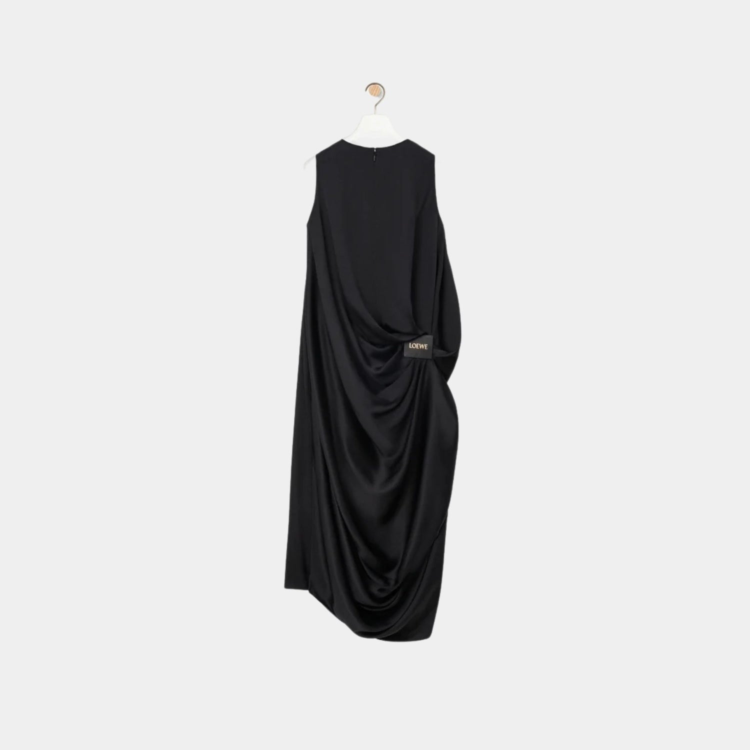 Loewe Draped Dress in Silk, Black, Back