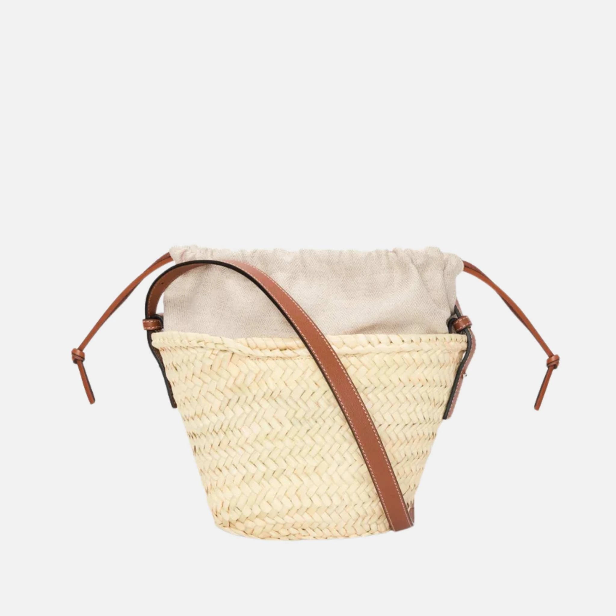 Loewe Drawstring Bucket in Palm Leaf and Calfskin, Back