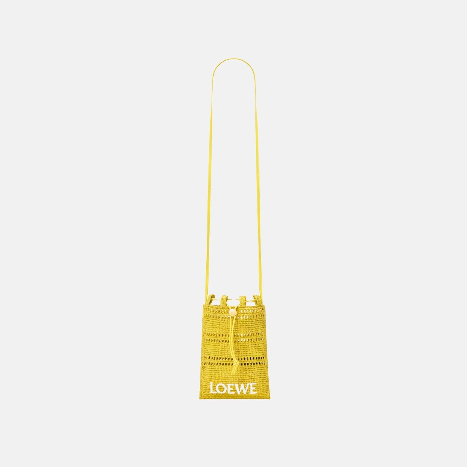 Loewe Drawstring Pocket in Raffia, Yellow, Full