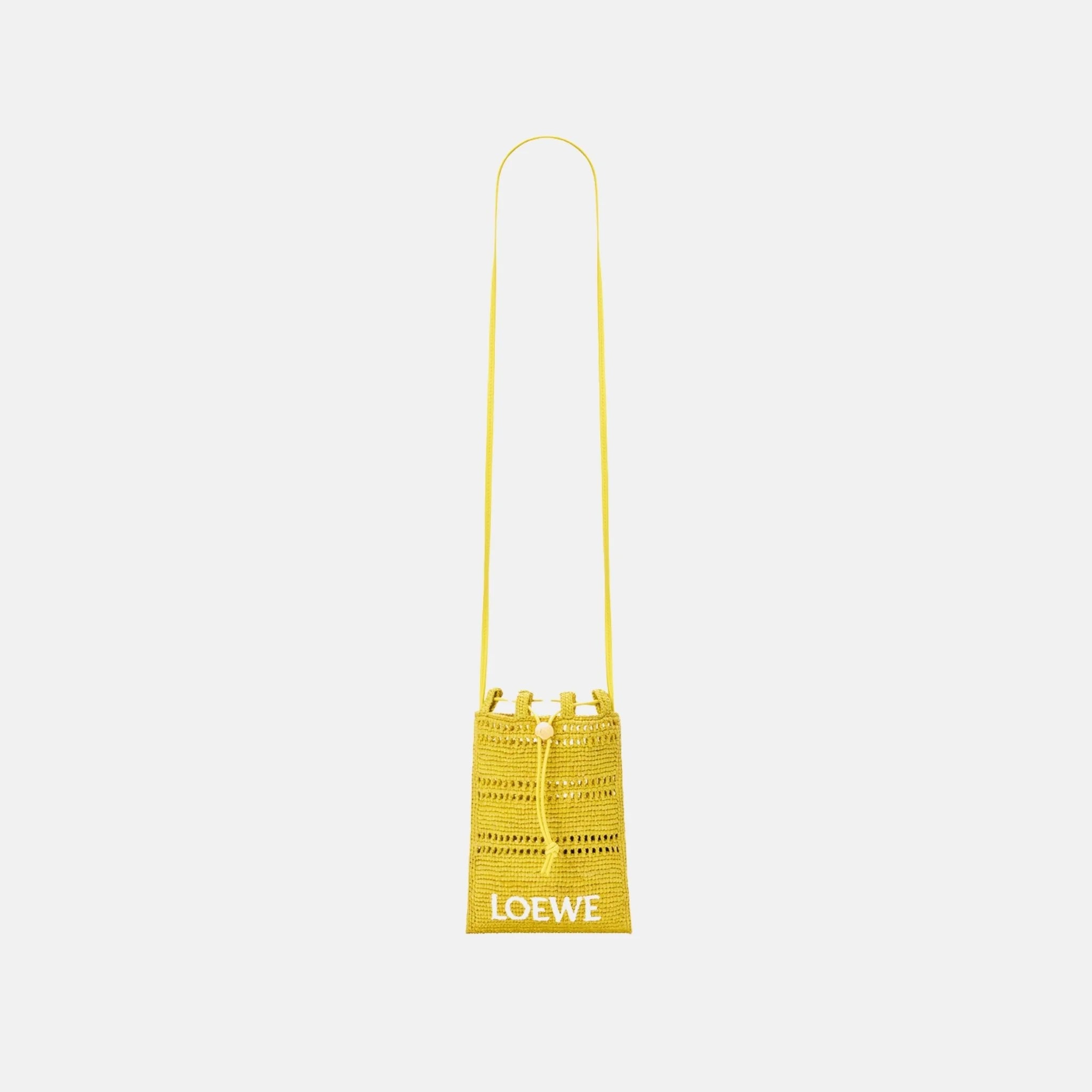 Loewe Drawstring Pocket in Raffia, Yellow, Full
