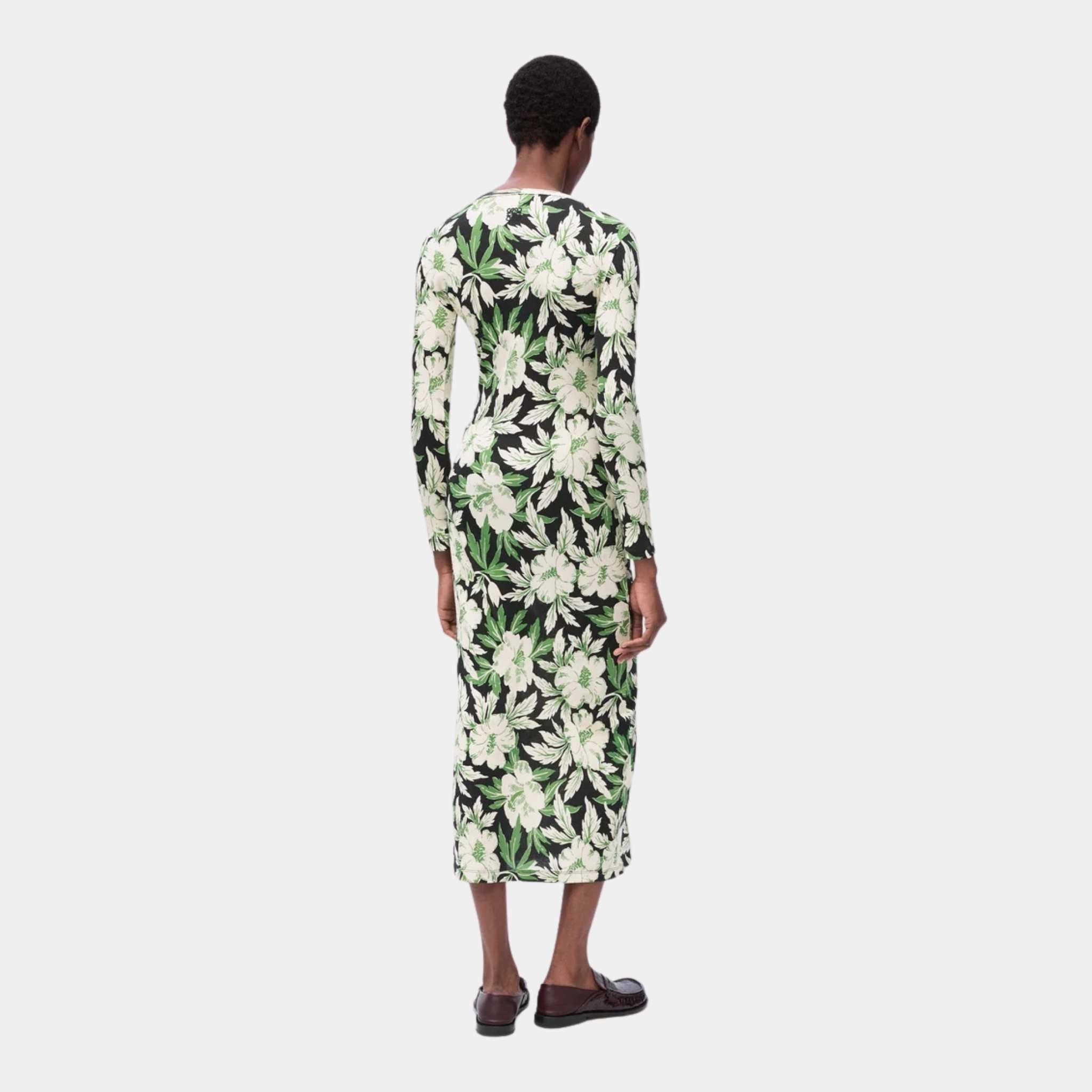 Loewe Dress in Silk and Cotton Hibiscus Floral Print, Back