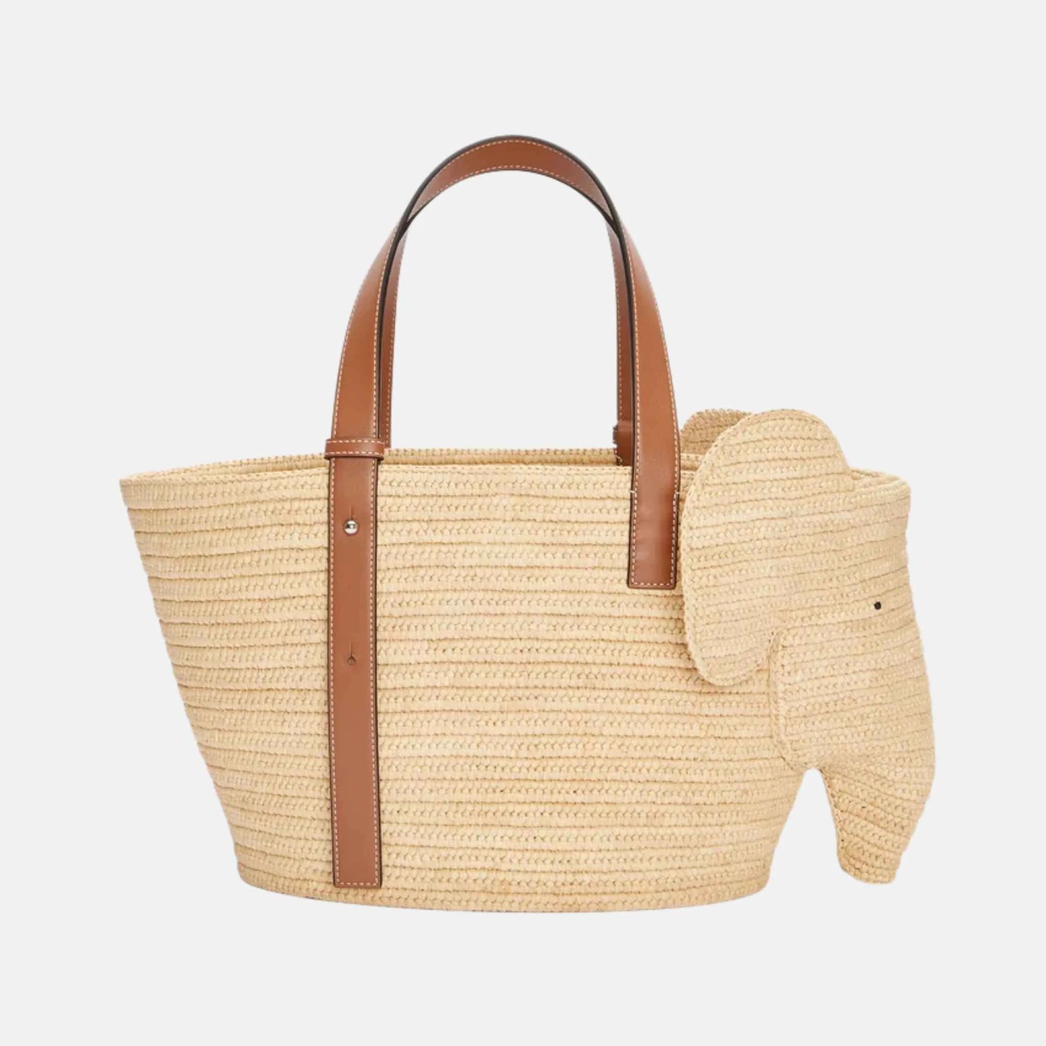 Loewe Elephant Basket in Raffia and Calfskin, Back