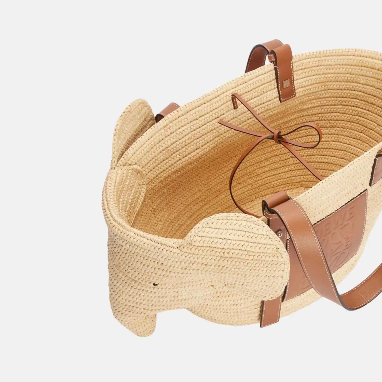 Loewe Elephant Basket in Raffia and Calfskin, Inside