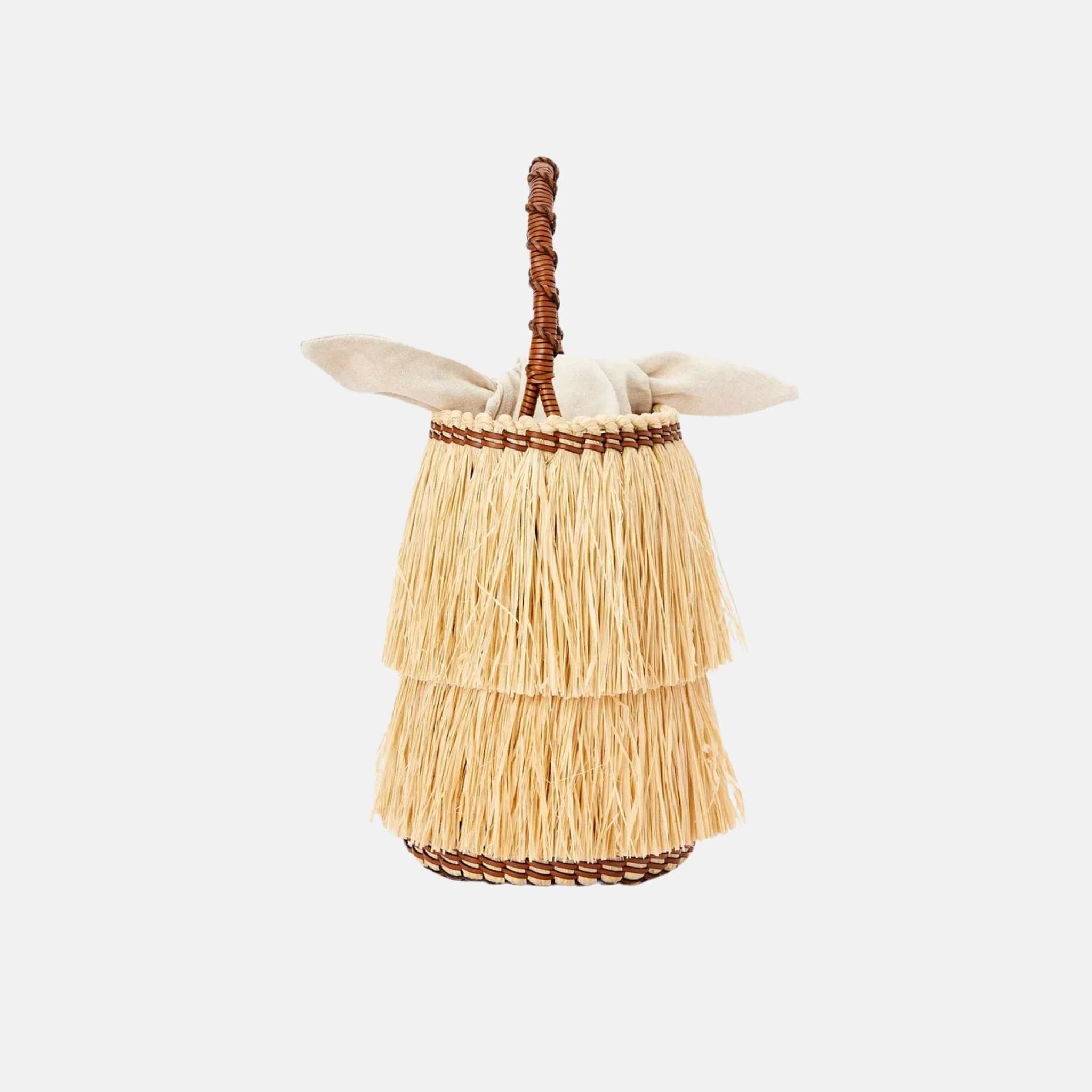 Loewe Frayed Bucket Bag in Raffia and Calfskin, Back
