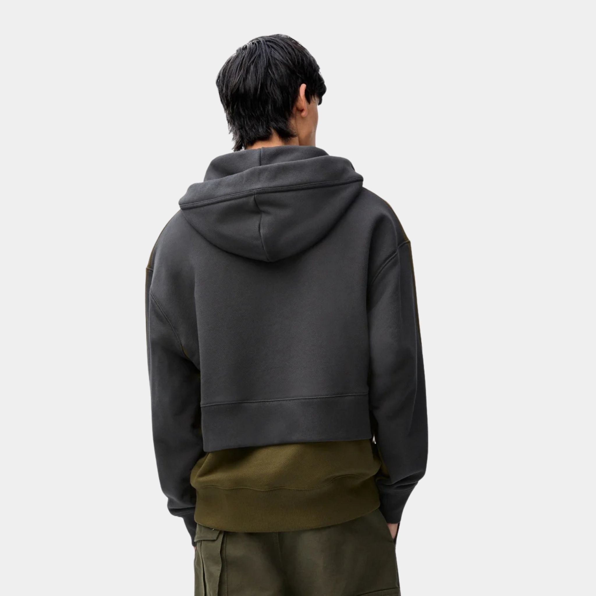 Loewe Hoodie in Cotton with Double Layer Construction, Khaki Green, Anthracite, Back