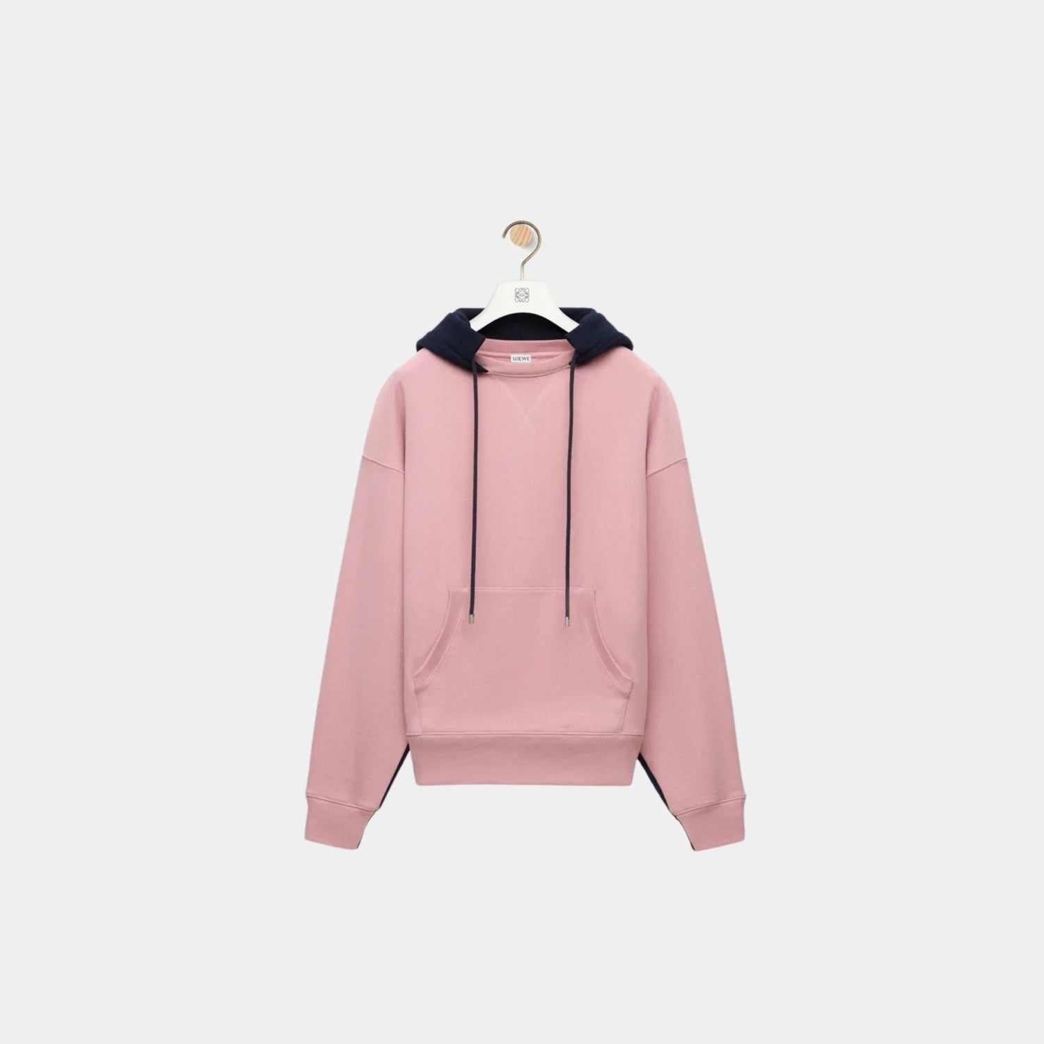 Loewe Hoodie in Cotton with Double Layer Construction, Pink, Dark Navy Blue, Front