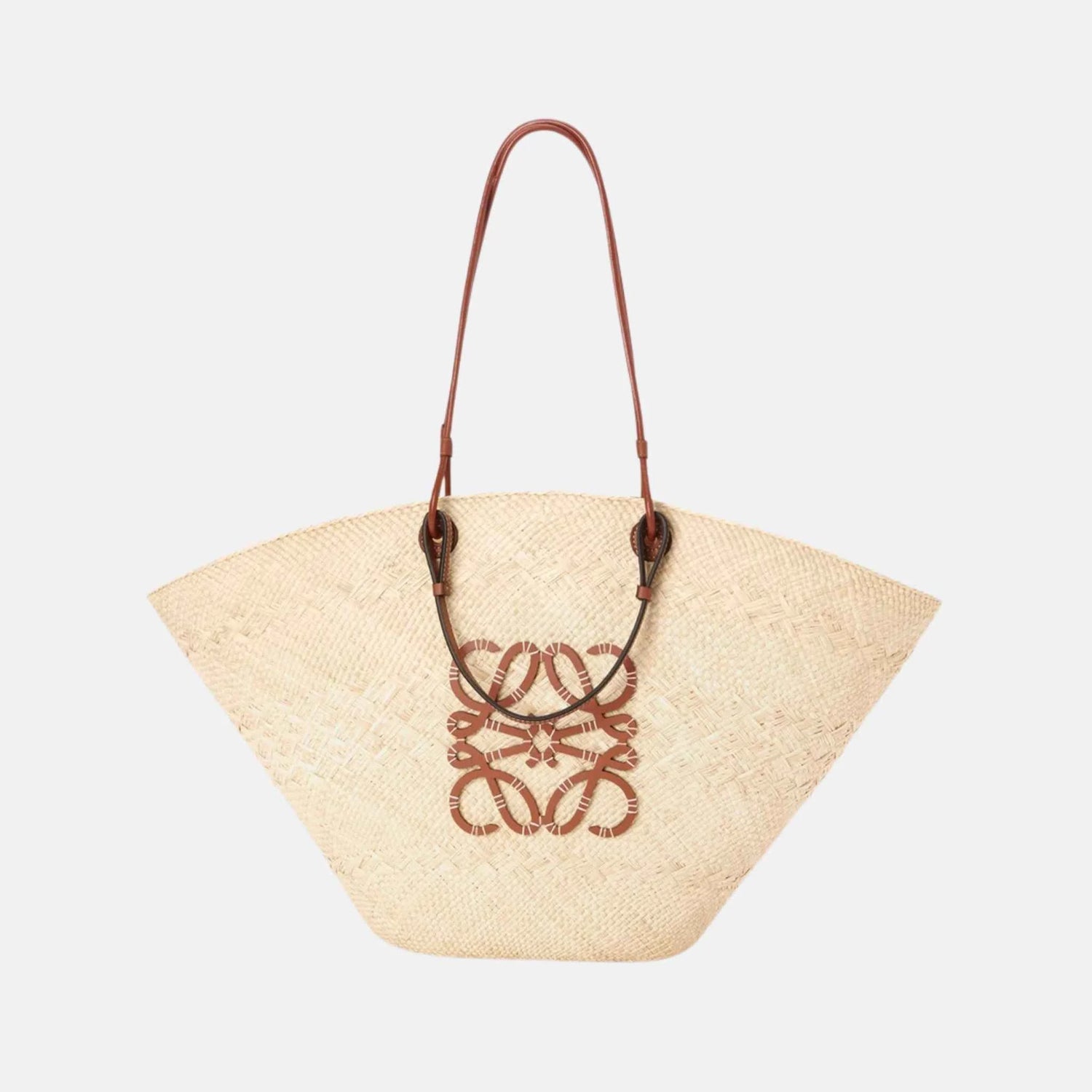 Loewe Large Anagram Basket Bag in Iraca Palm and Calfskin, Front