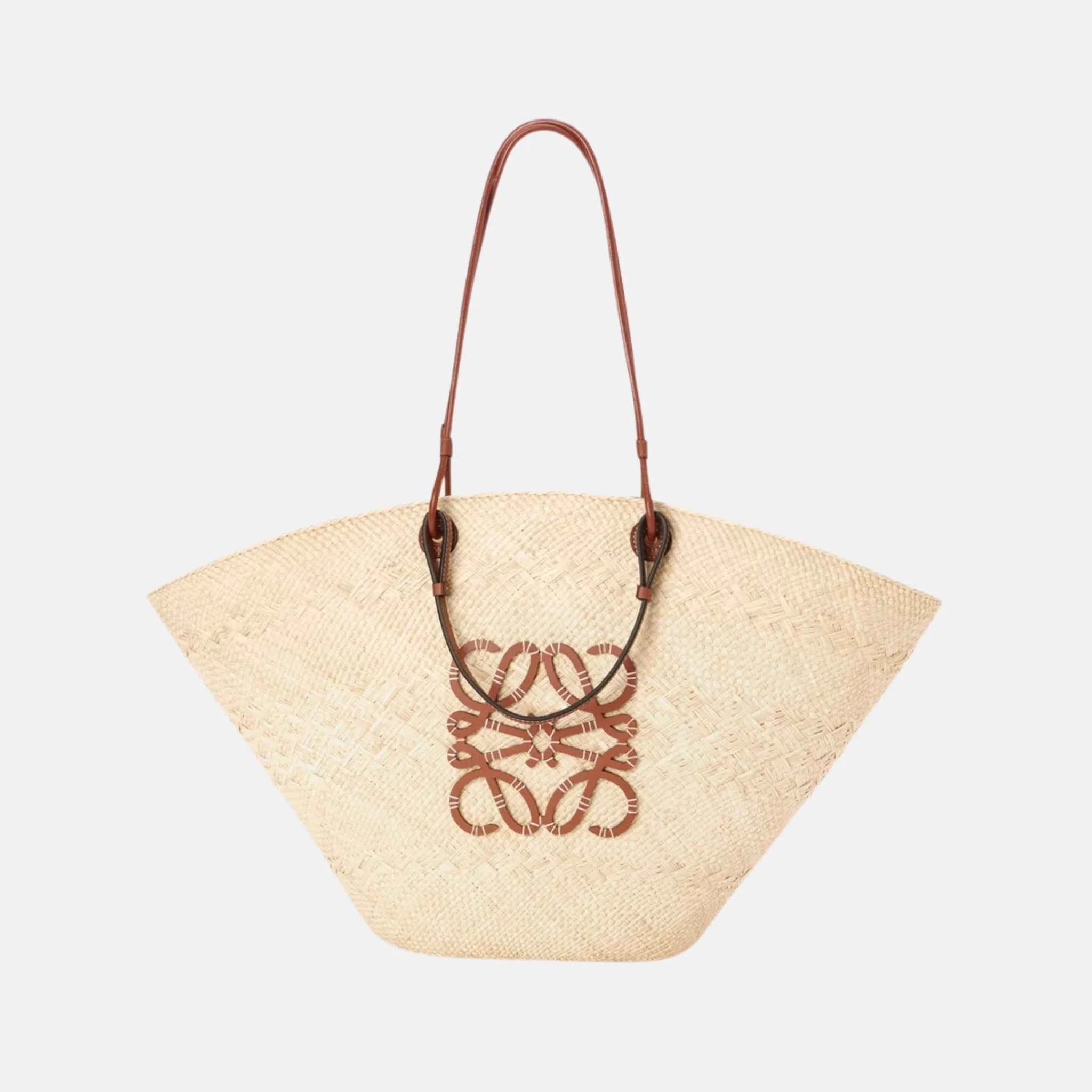 Loewe Large Anagram Basket Bag in Iraca Palm and Calfskin, Front