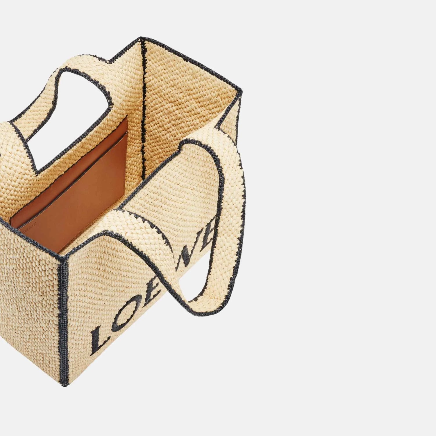 Loewe Large Font Tote in Natural Raffia, Inside