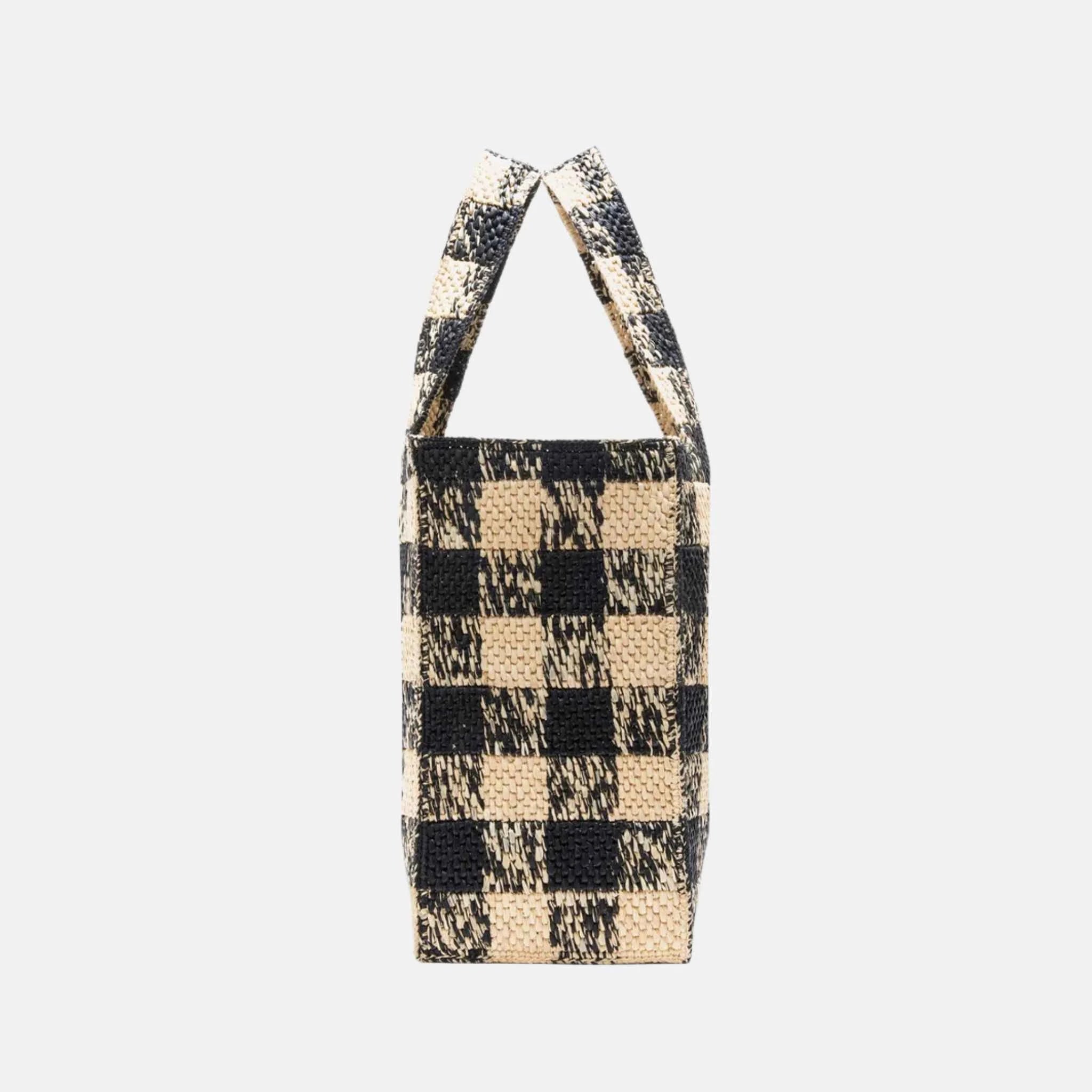 Loewe Large Font Tote in Raffia Gingham Pattern, Side
