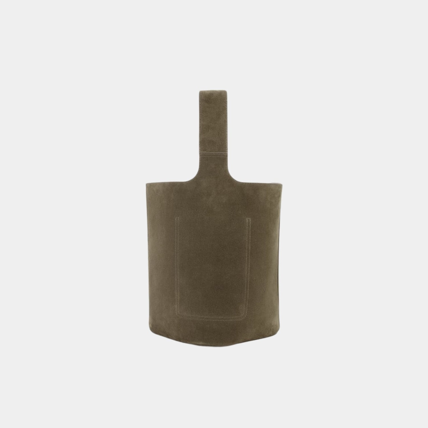 Loewe Large Pebble Bucket Bag In Suede Calfskin, Dark Olive, Back