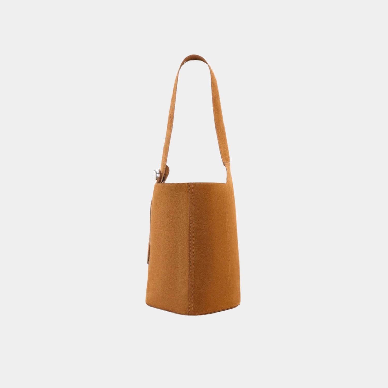 Loewe Large Pebble Bucket Bag In Suede Calfskin, Tobacco, Side